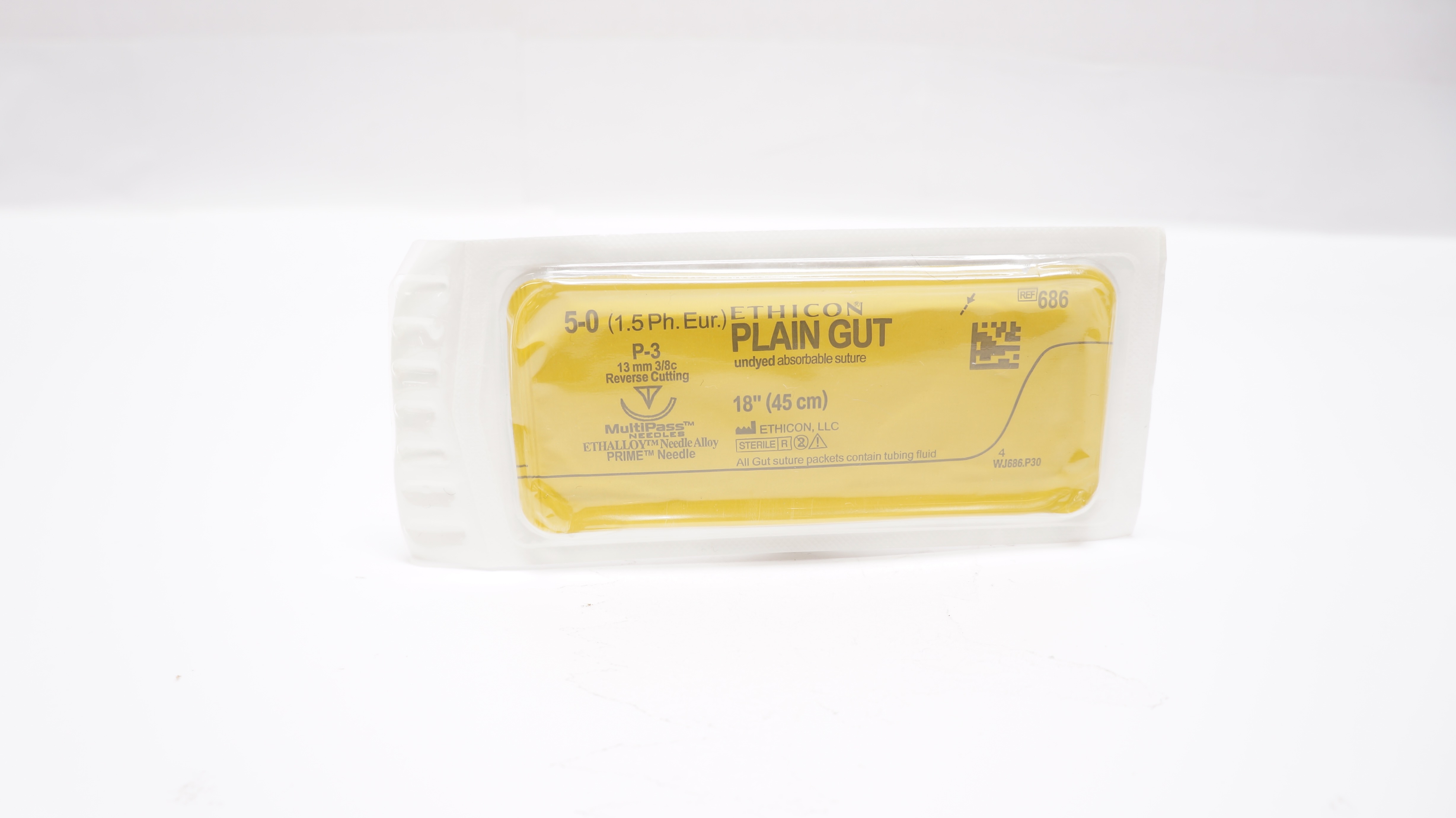 Ethicon 686 5-0 Plain Gut, P-3, 13mm 3/8c Reverse Cutting, 18inch