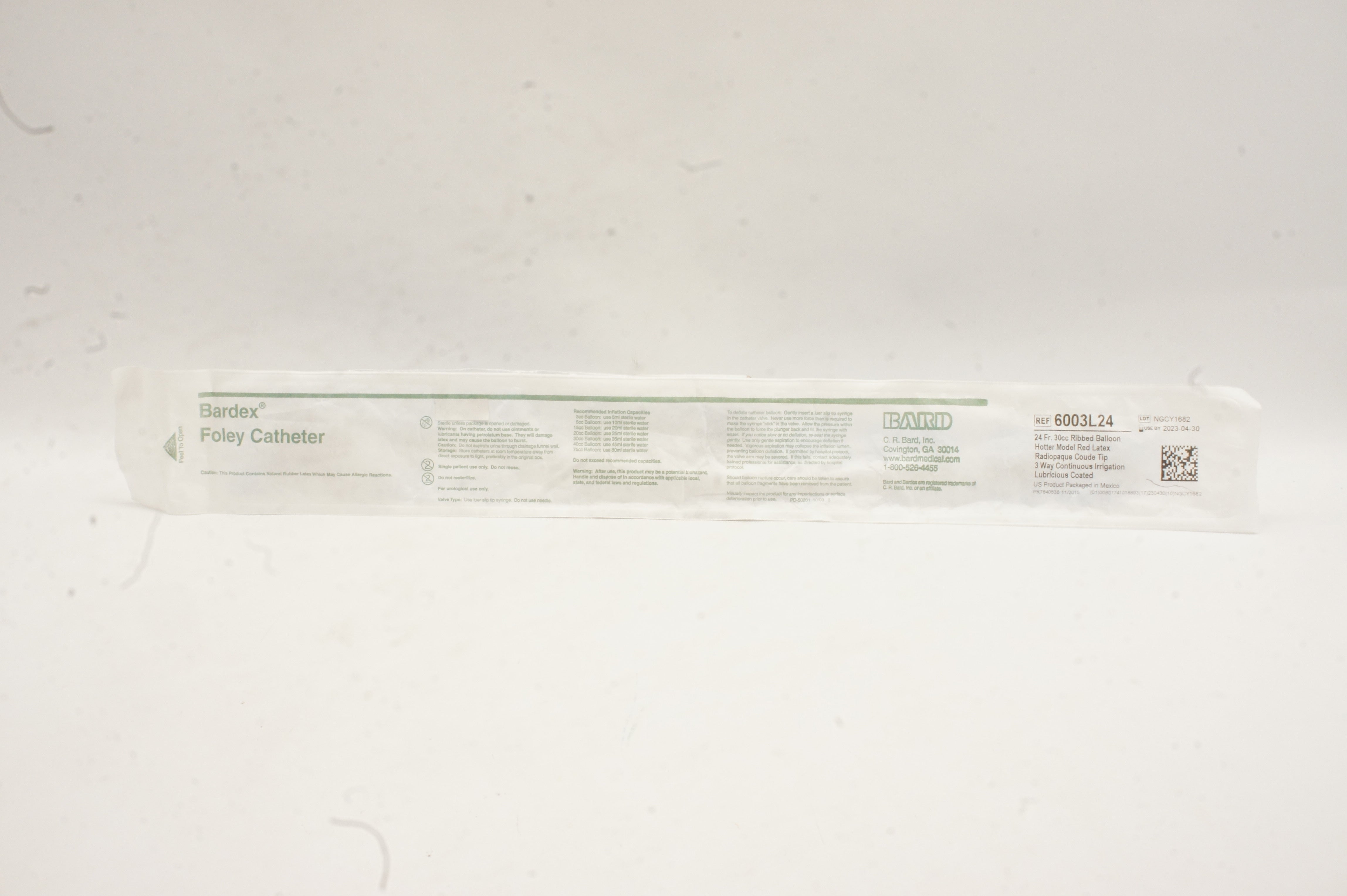 Bard 6003L24 Bardex Foley Cath. Ribbed Balloon Hotter Model 24Fr x 30cc