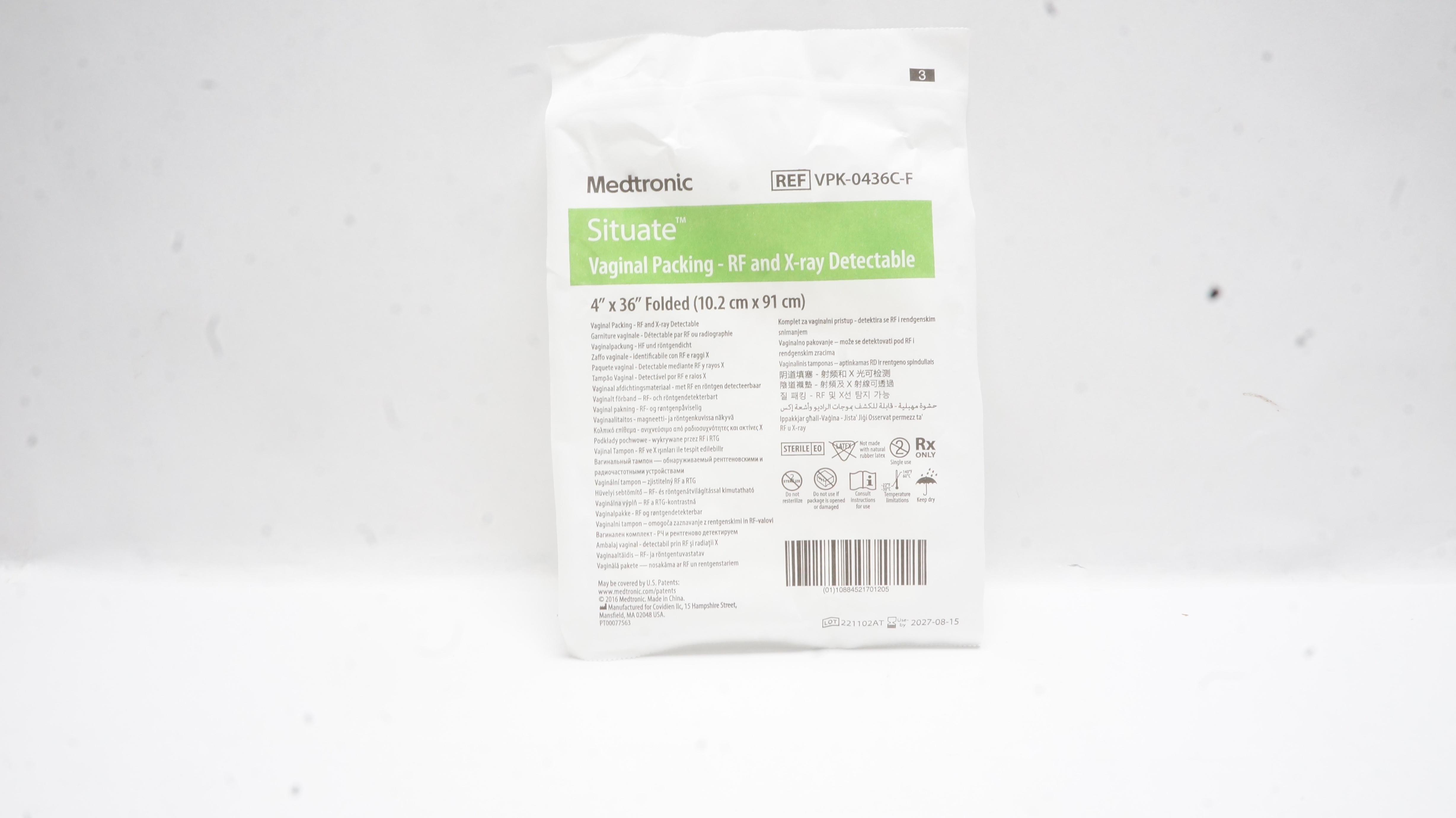 Medtronic VPK-0436C-F Situate Vaginal Packing-RF & X-ray Detectable 4In x 36In