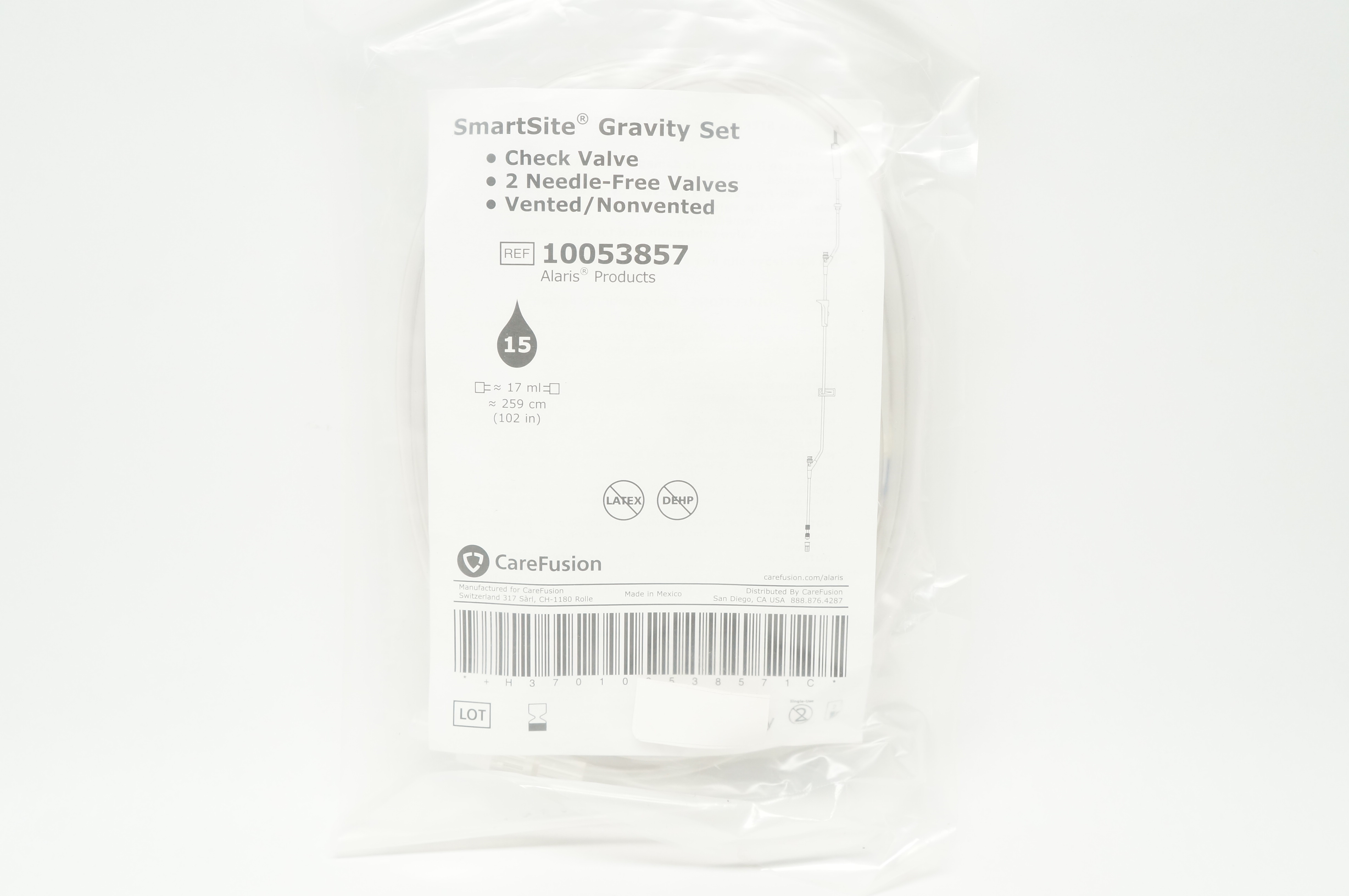 CareFusion 10053857 Alaris SmartSite Gravity Set 15 Drops 17ml x 102 inch (x)