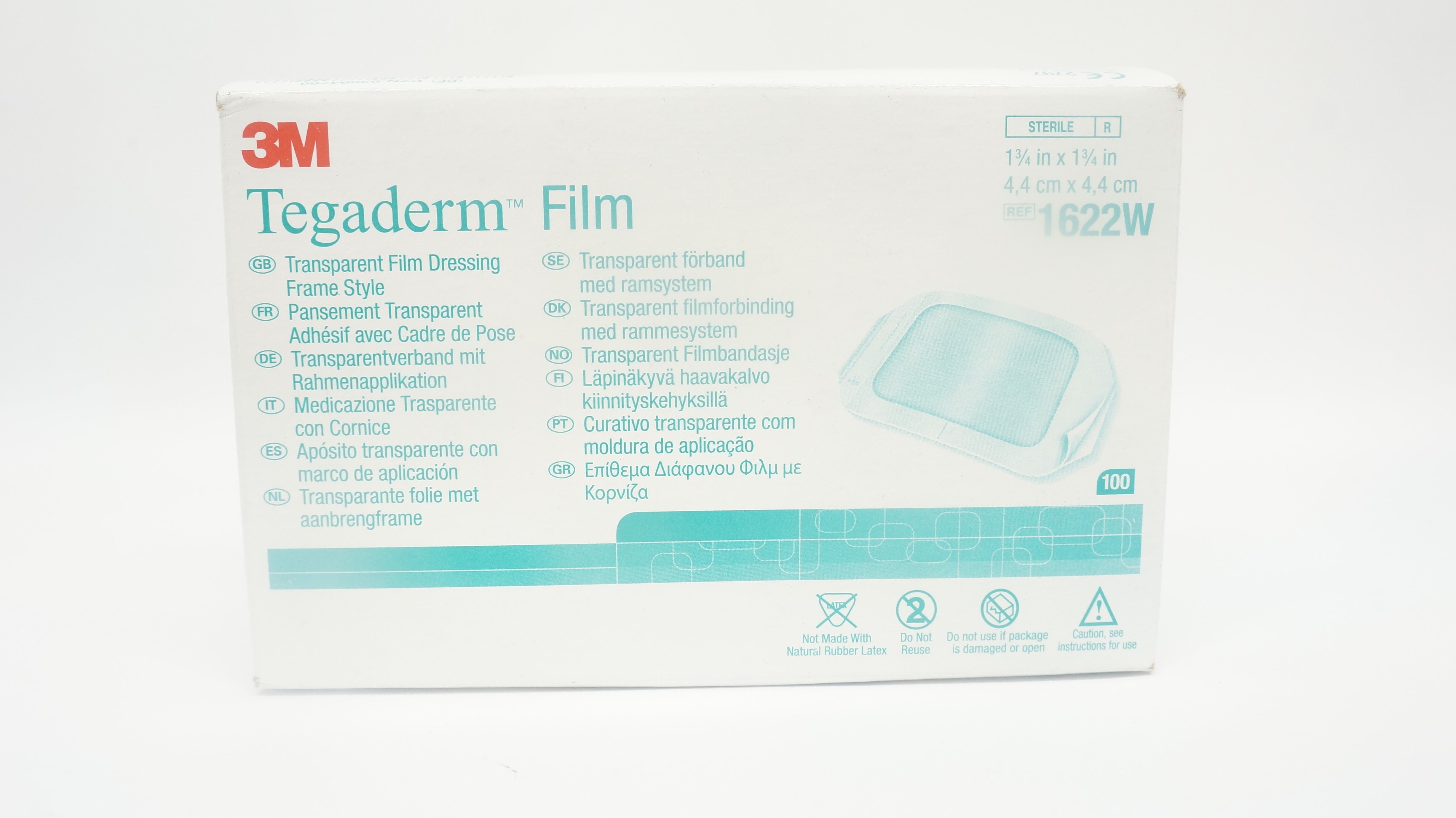 3M 1622W Transparent Film Dressing Frame Style 1-3/4 x 1-3/4 inch - Box of 100