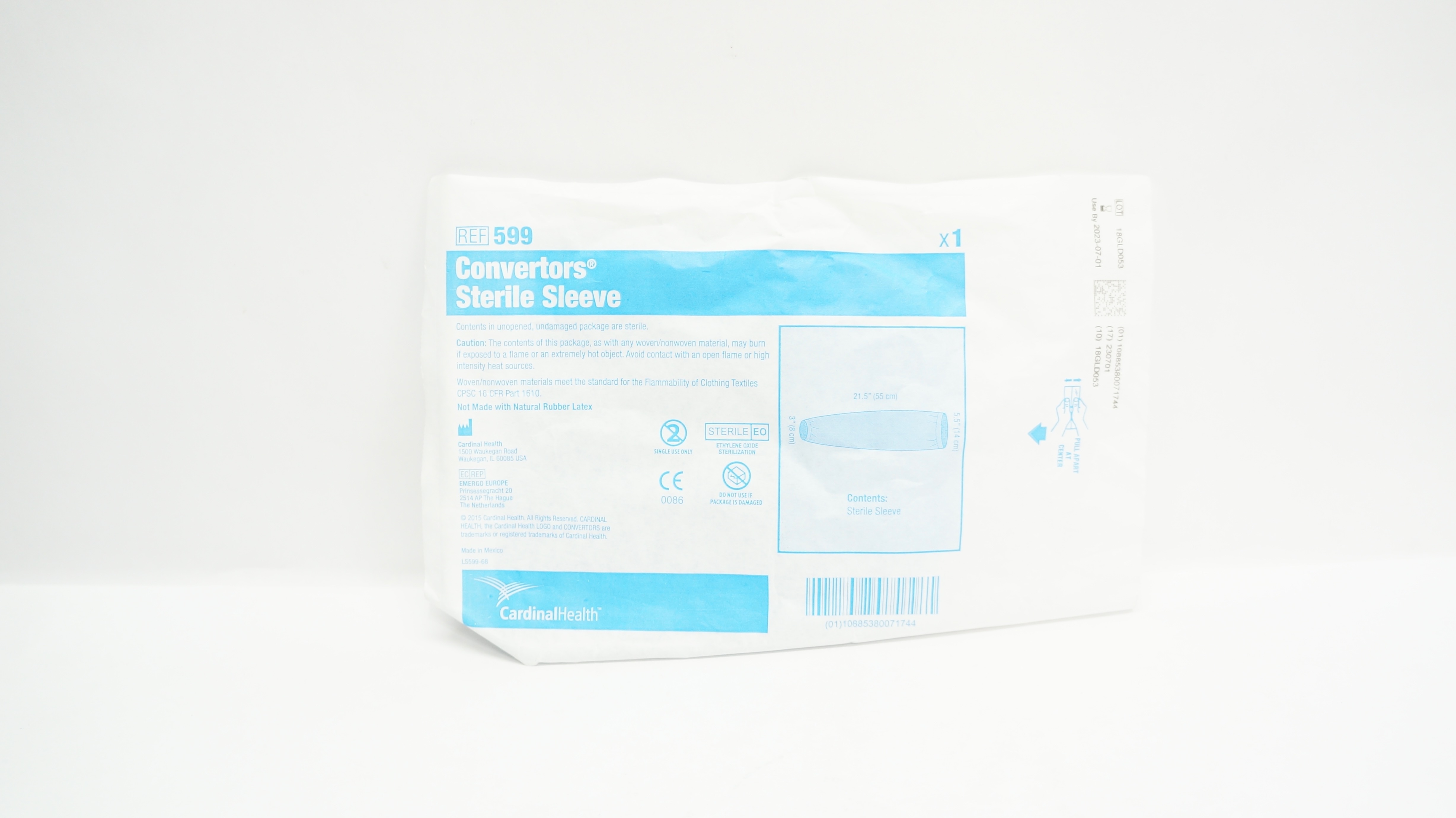 Cardinal Health 599 Convertors Sterile Sleeve 3 inch x 21.5 inch x 5.5 inch (x)