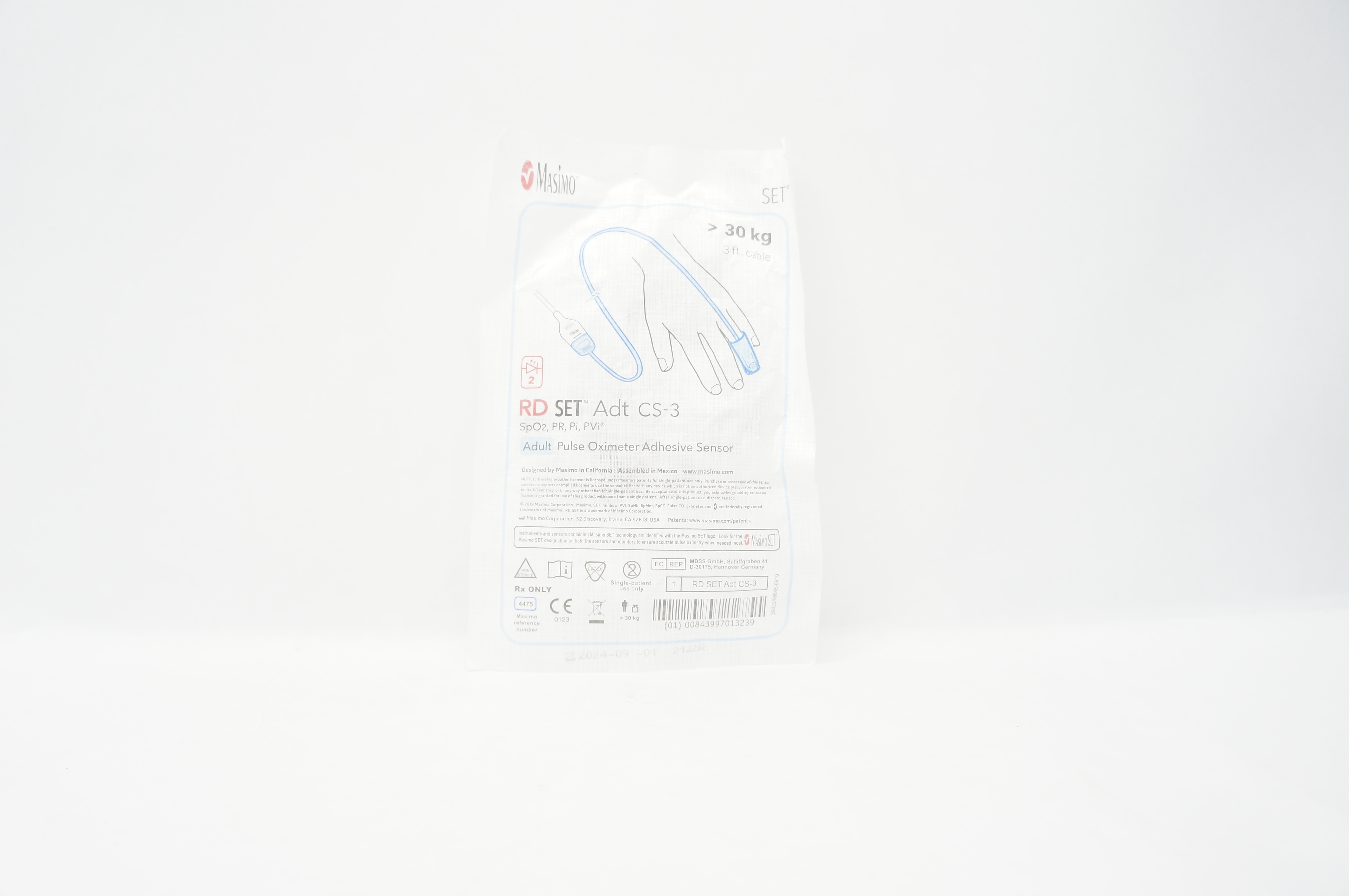 Masimo 4475 RD Set Adt CS-3 Adult Pulse Oximeter Adhesive Sensor >30 kg