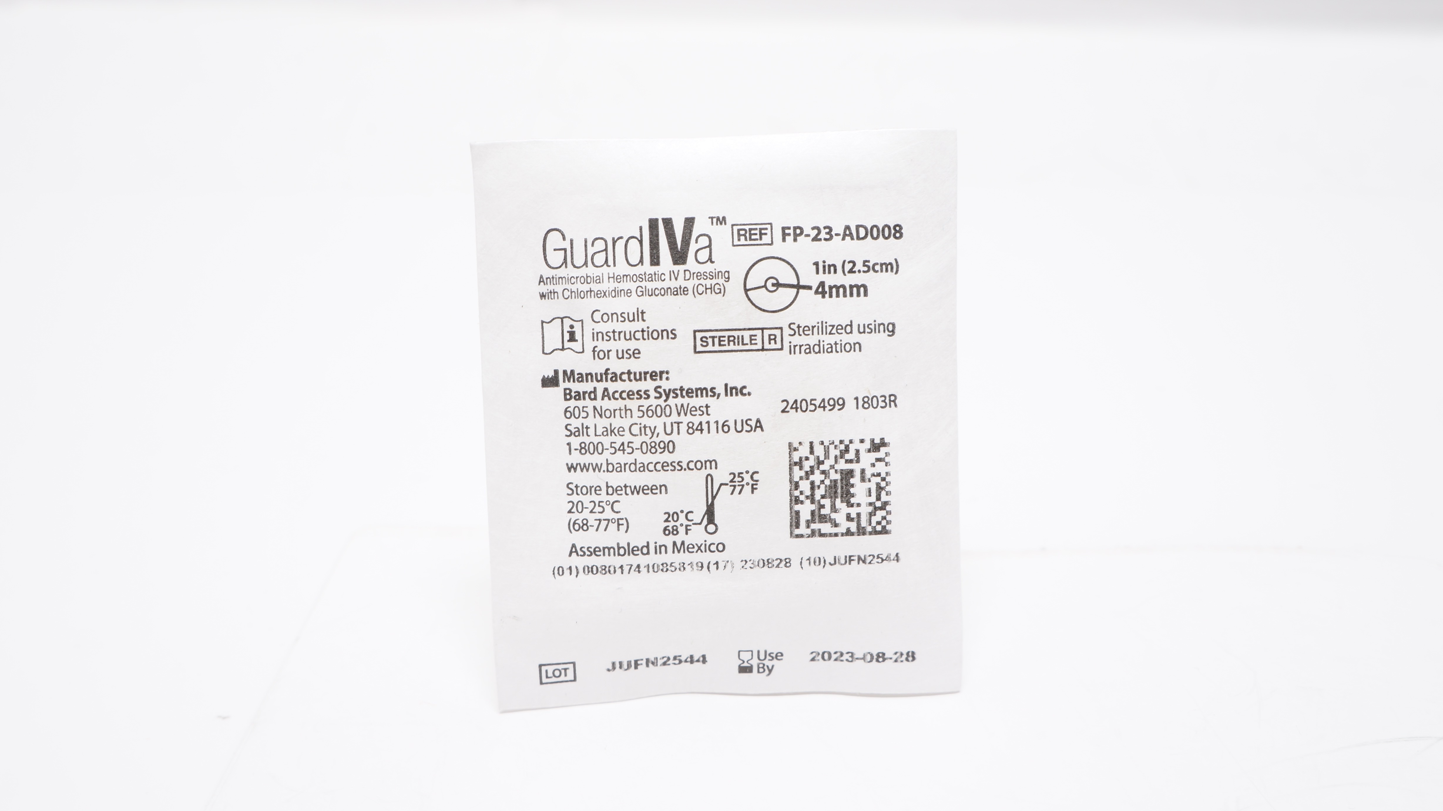 Bard FP-23-AD008 GuardIVa Hemostatic IV Dressing w/CHG 1inch x 4mm (x)