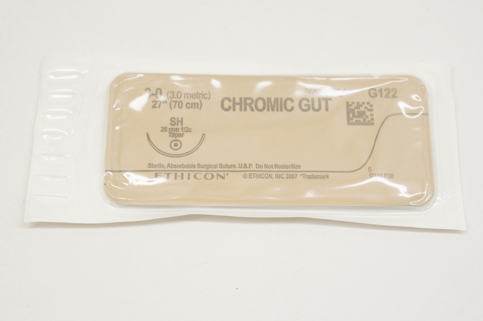 Ethicon G122 3-0 CHROMIC GUT, SH, 26mm 1/2c Taper, 27inch