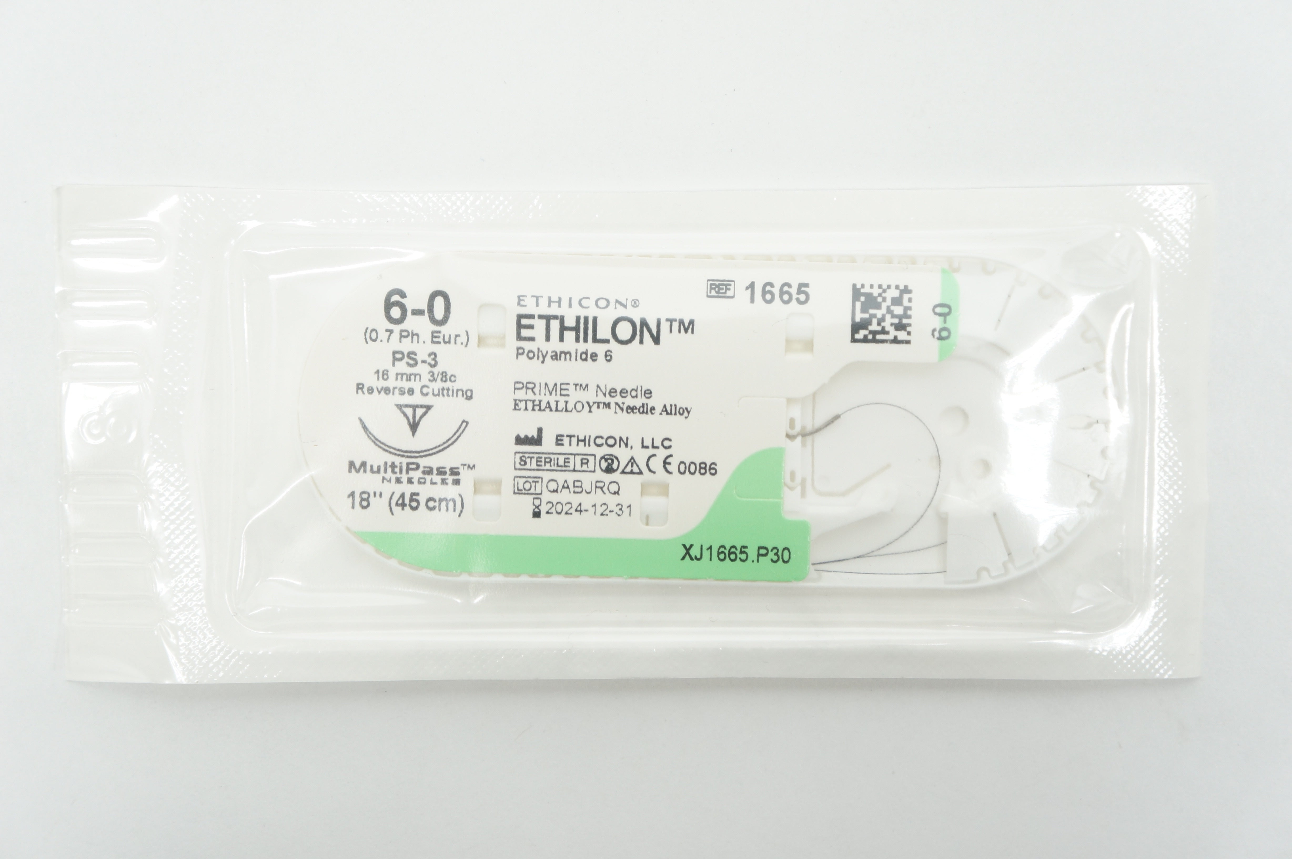 Ethicon 1665 6-0 ETHILON, PS-3, 16mm 3/8c Reverse Cutting, 18inch