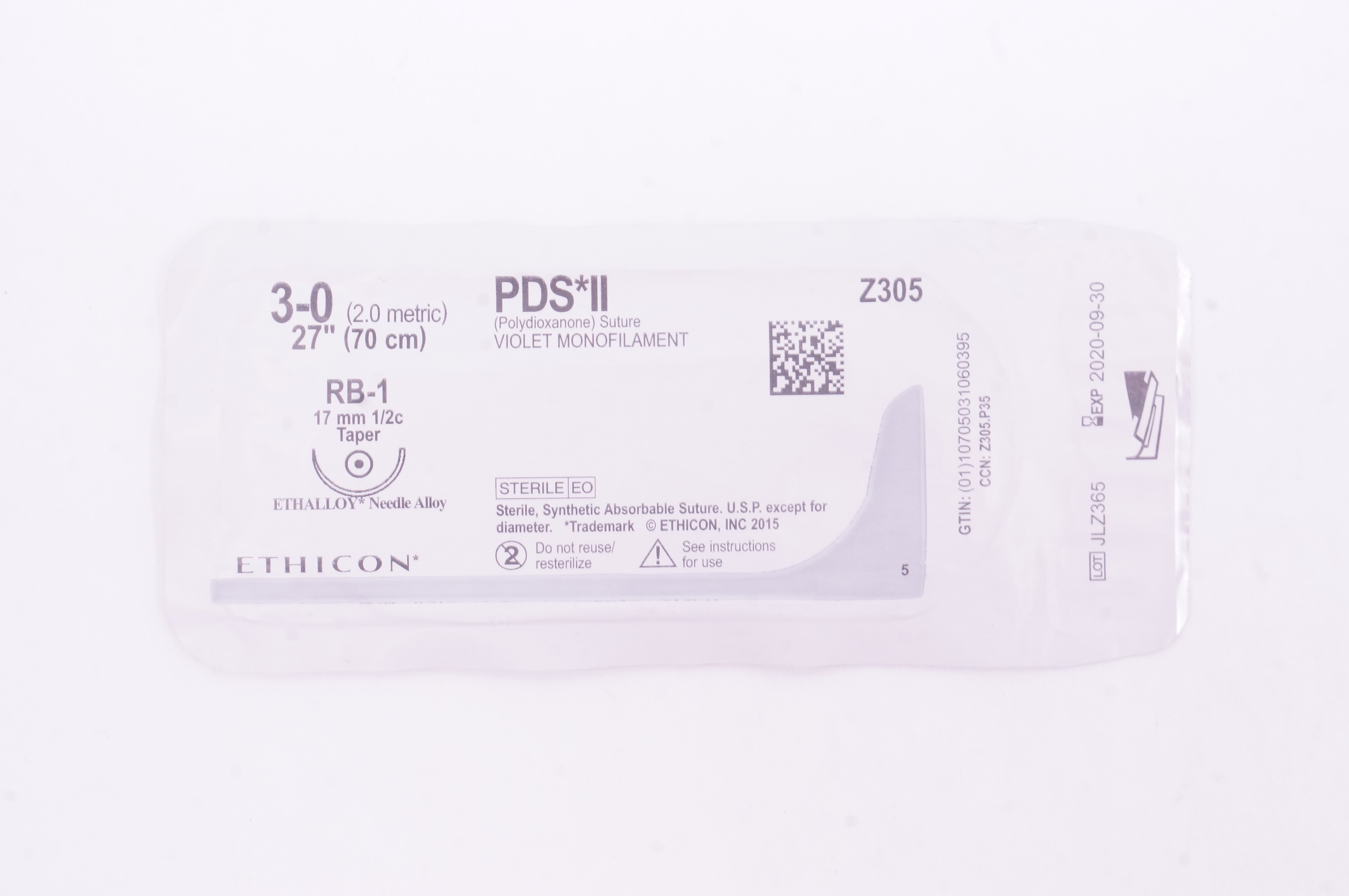 Ethicon Z305 3-0 PDS II, RB-1, 17mm 1/2c Taper, 27inch (x)