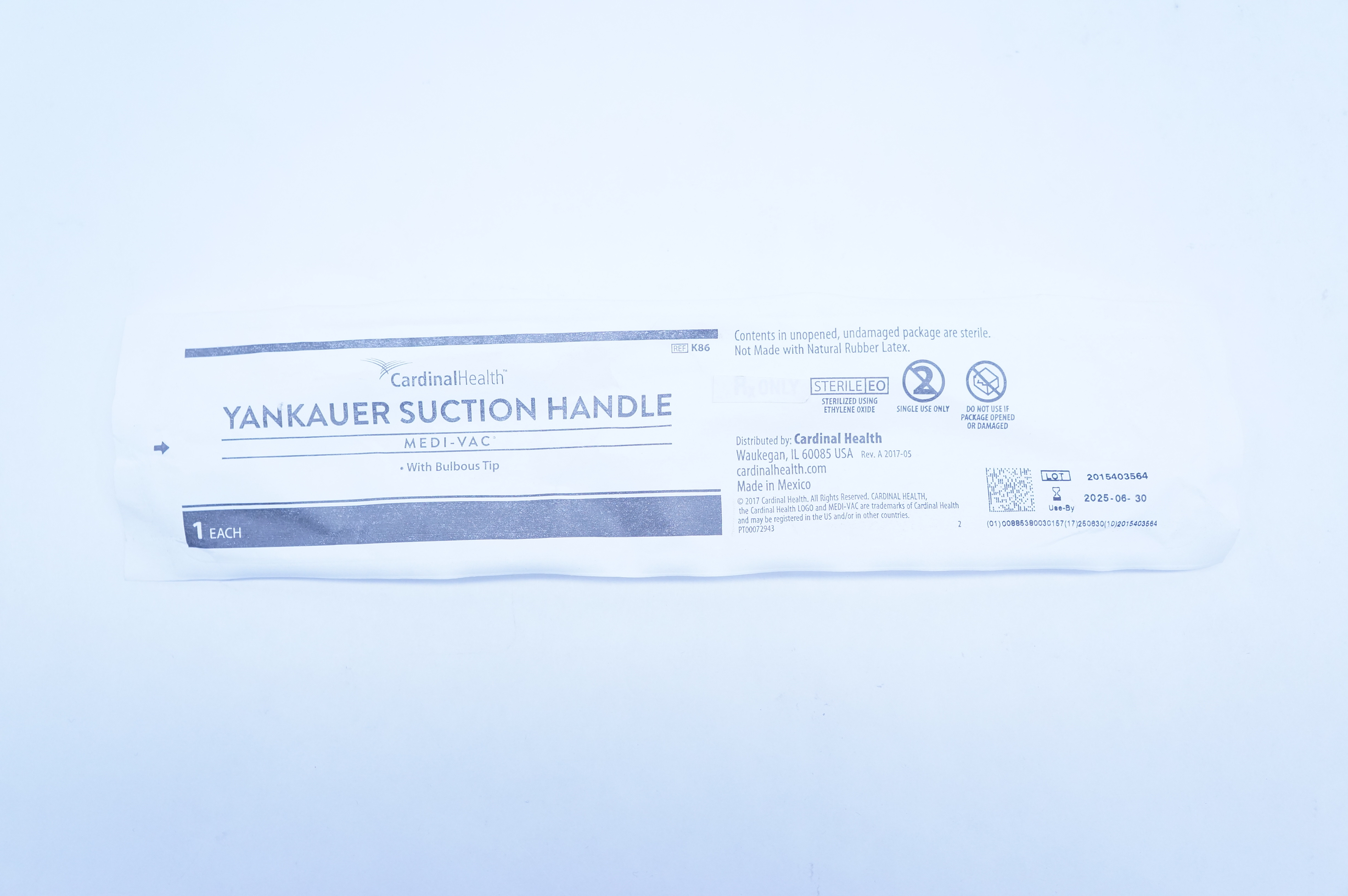 Cardinal Health K86 Medi-Vac Yankauer Suction Handle w/Bulbous Tip