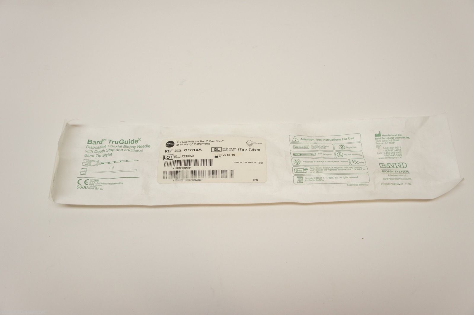 C1810A ~ Bard Disposable Coaxial Biopsy Ndle with Depth Stop 17g x 7.8cm (x)