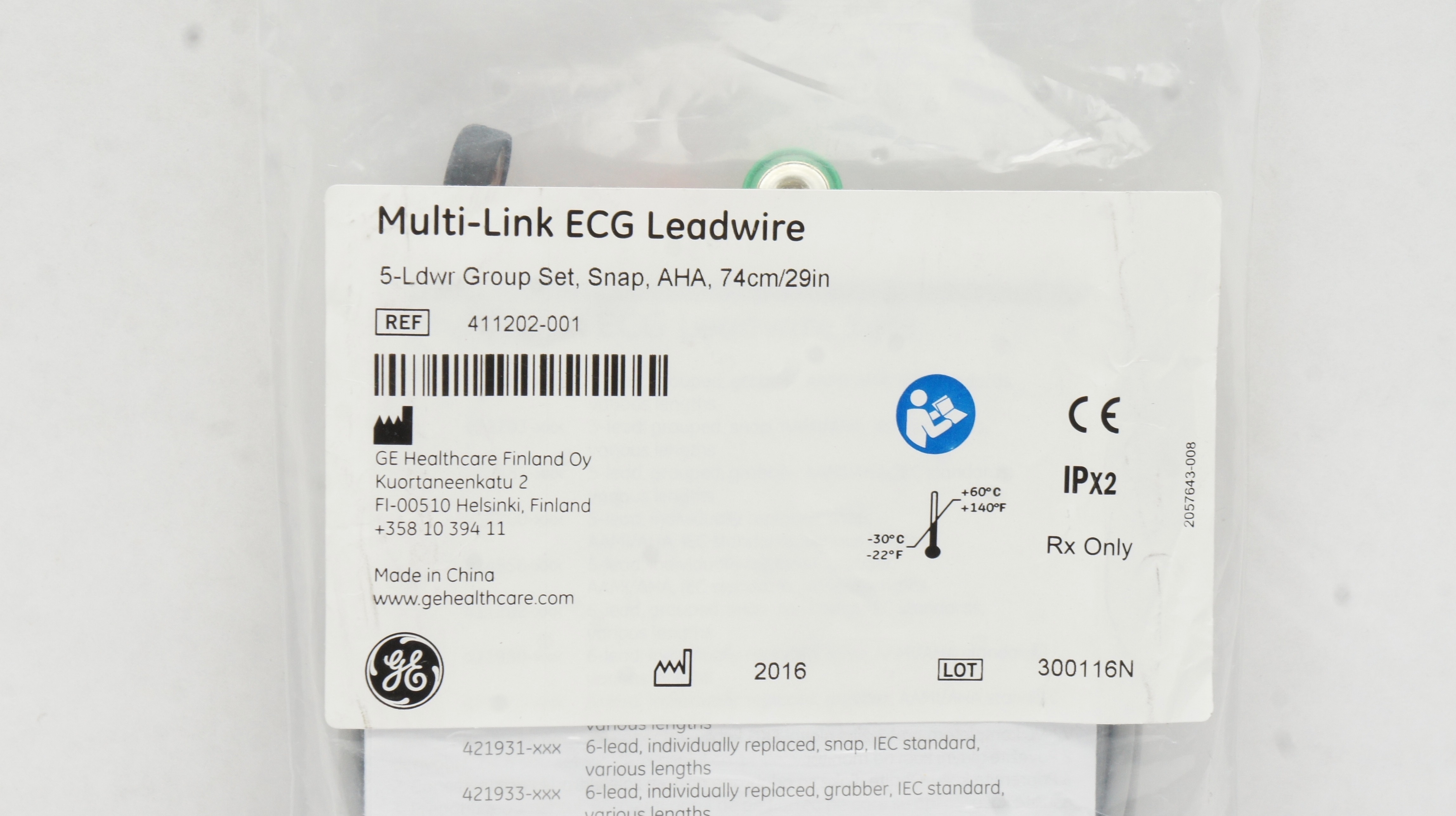 GE 411202-001 Multi-Link ECG Leadwire Grouped Set, 5-Lead Snap AHA, 29inch