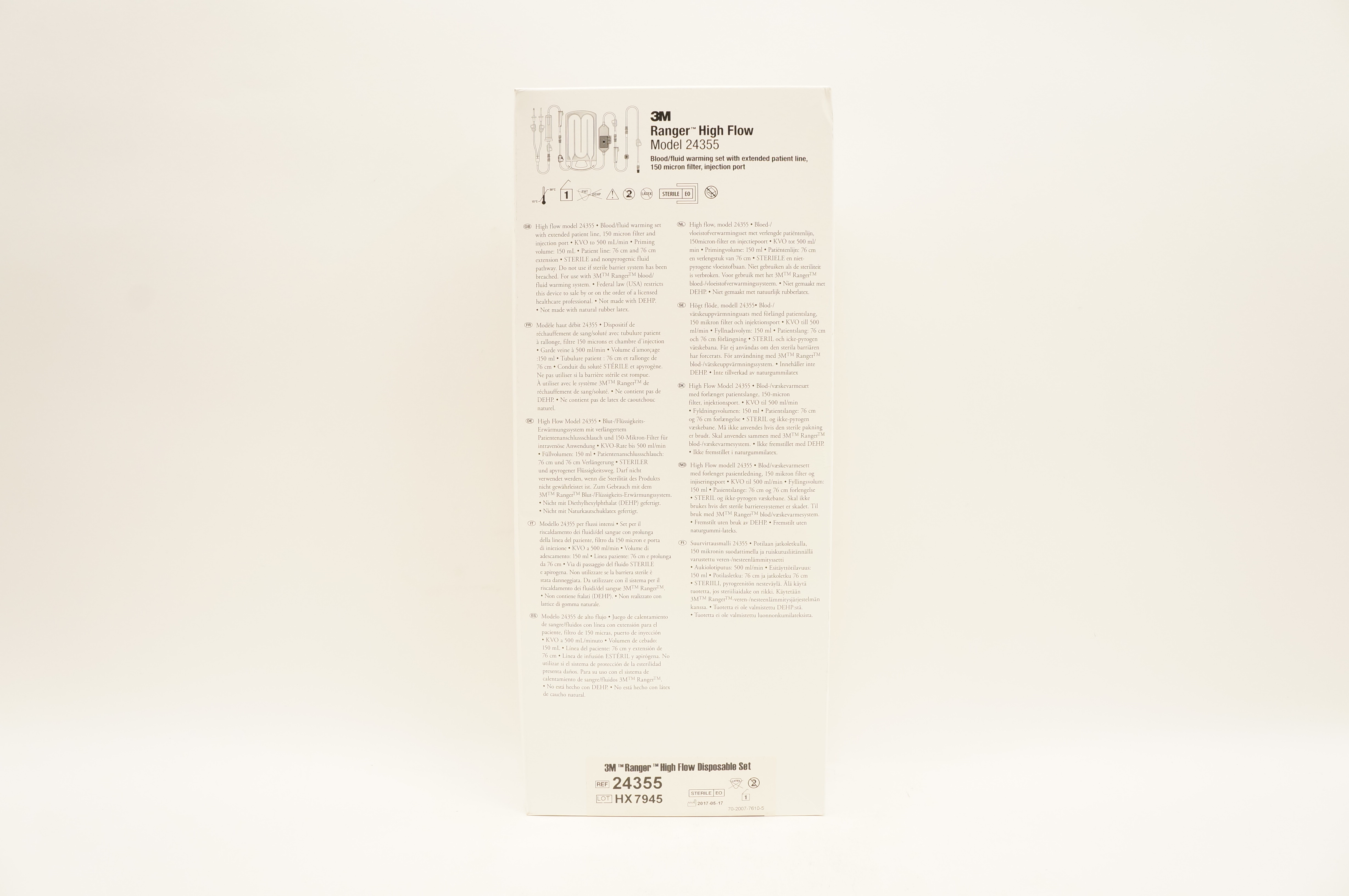 3M 24355 Ranger High Flow Blood/Fluid Warming Set 150 Micron Filter (x)