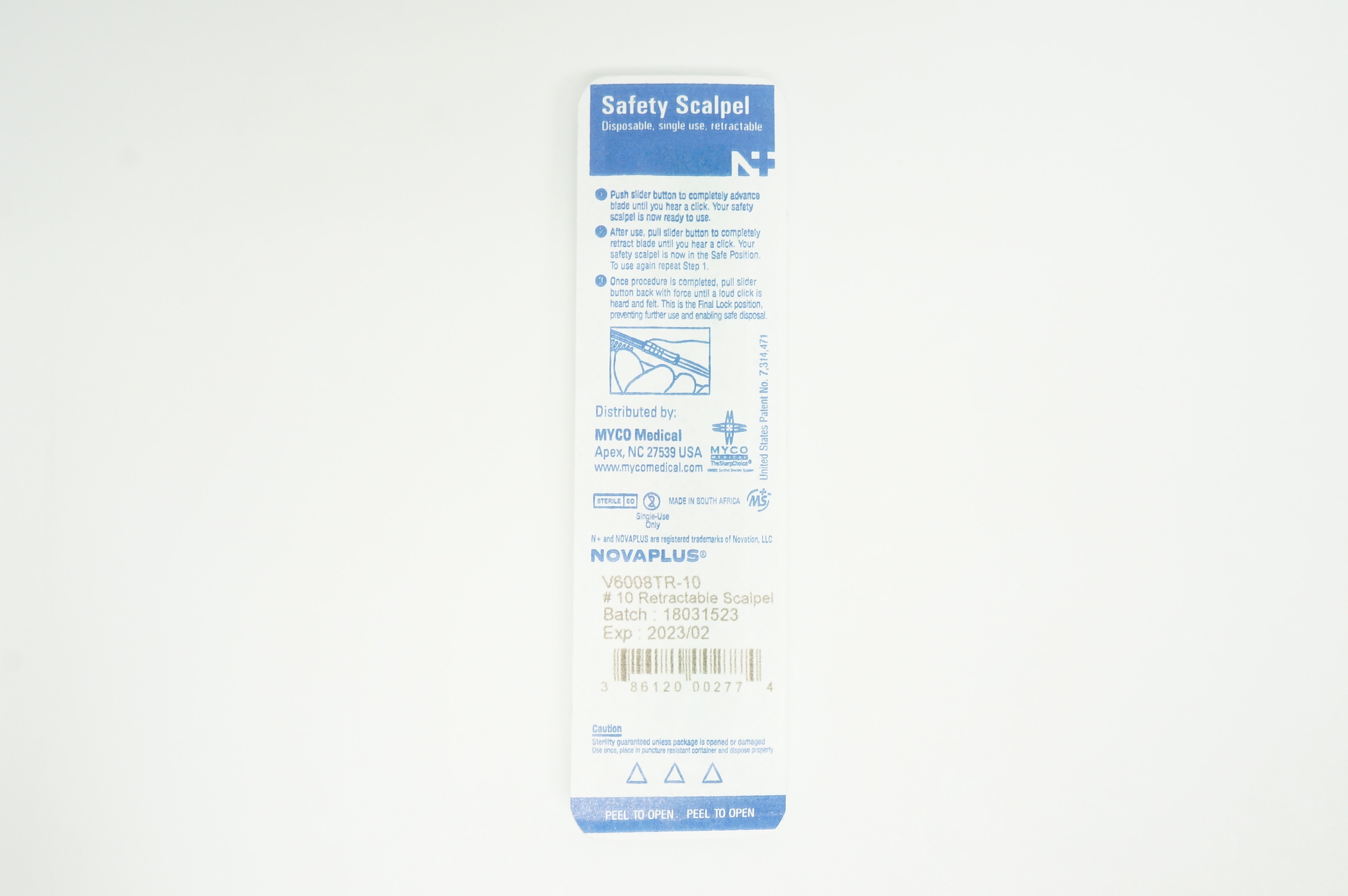 MYCO Medical V6008TR-10 Novaplus Retractable Safety Scalpel #10 (x)