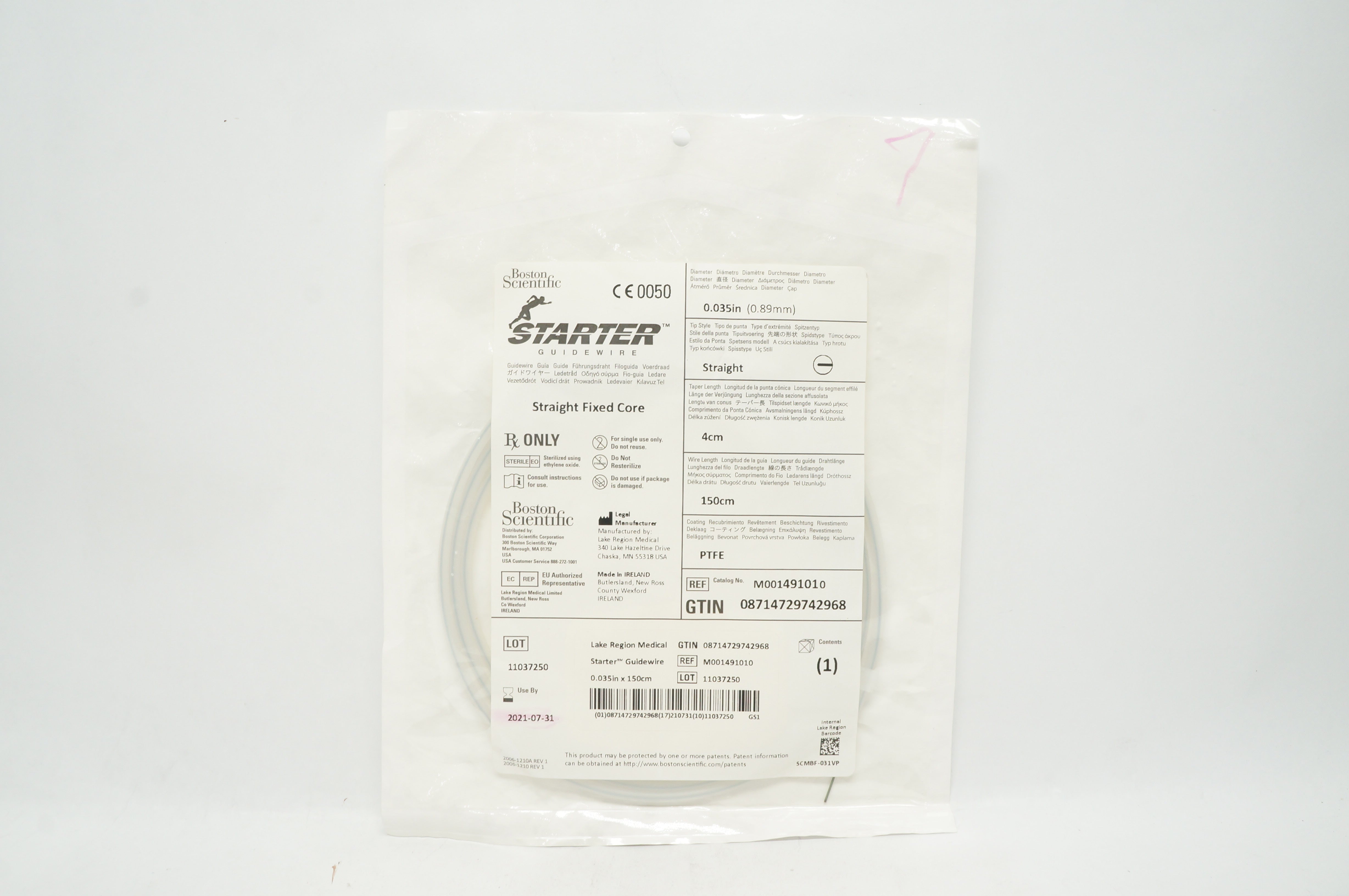Boston Scientific M001491010 Starter Guidewire Straight 0.035inch x 4 x 150cm(x)