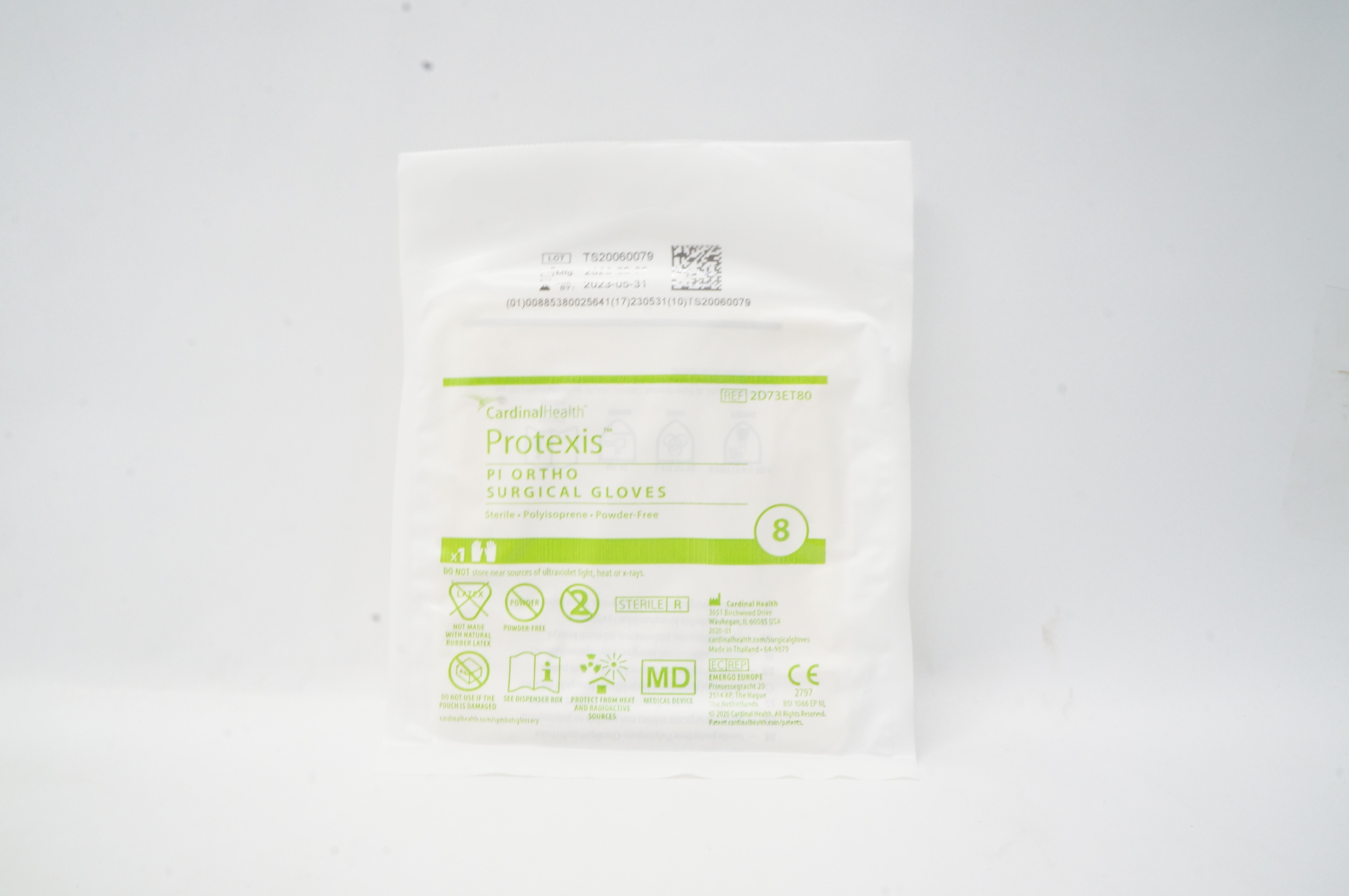 Cardinal Health 2D73ET80 Protexis Pl Ortho Polyisoprene Surgical Gloves, Size 8