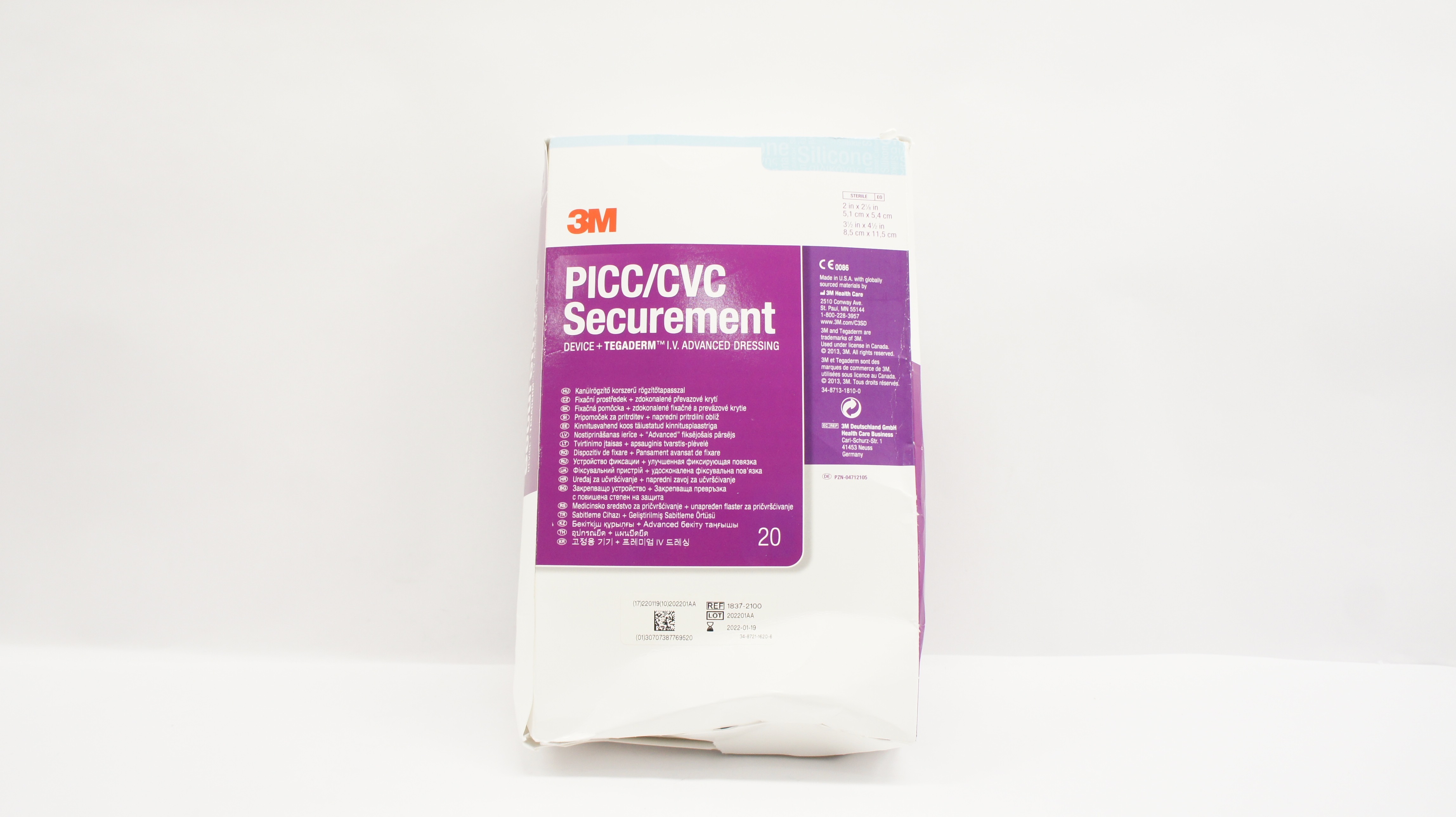 3M 1837-2100 PICC/CVC Securement Device Dressing 2 x 2 1/8in. - Box of 20 (x)