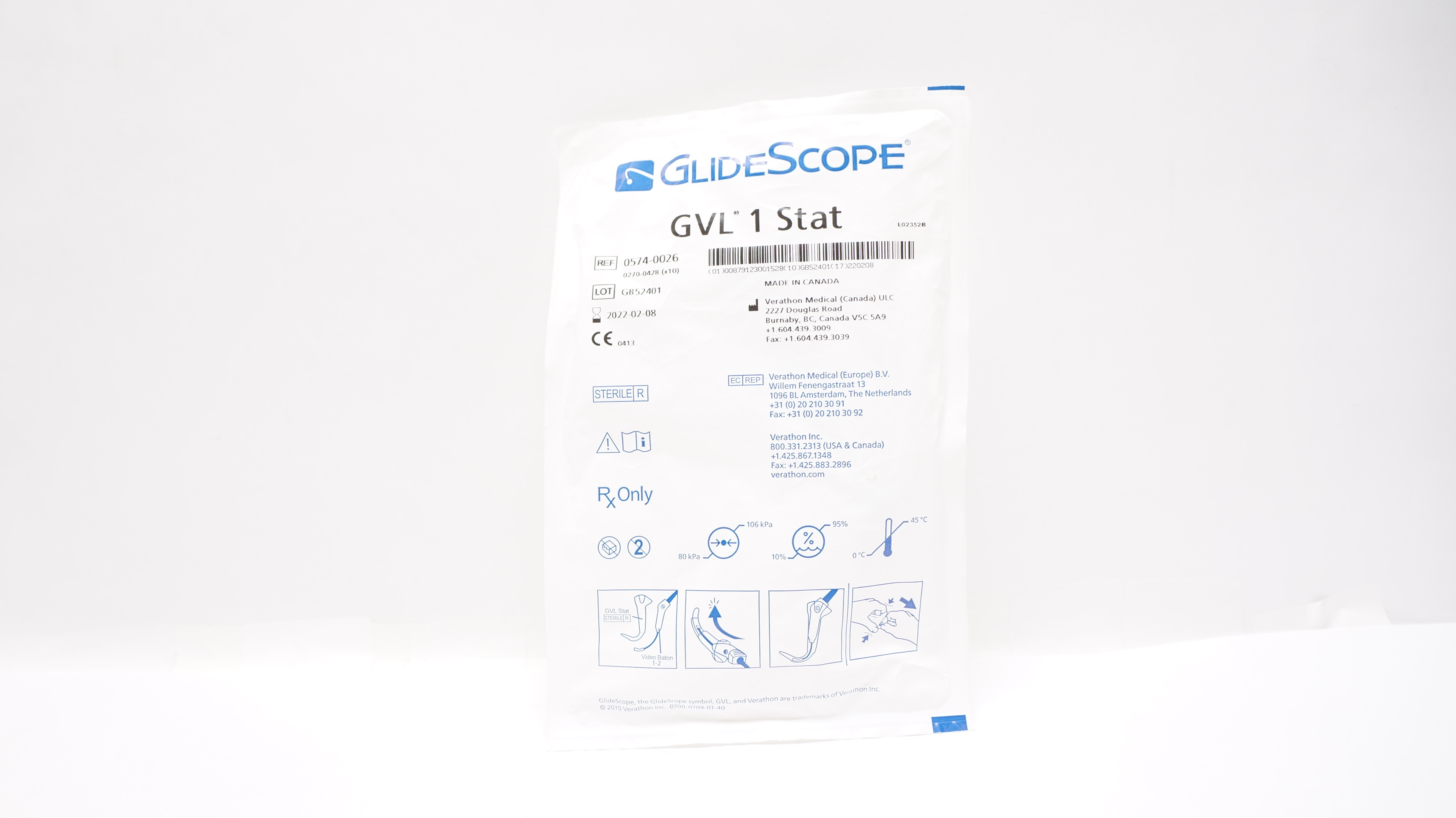 Verathon 0574-0026 GlideScope GVL 1 Stat Video Laryngoscope (x)