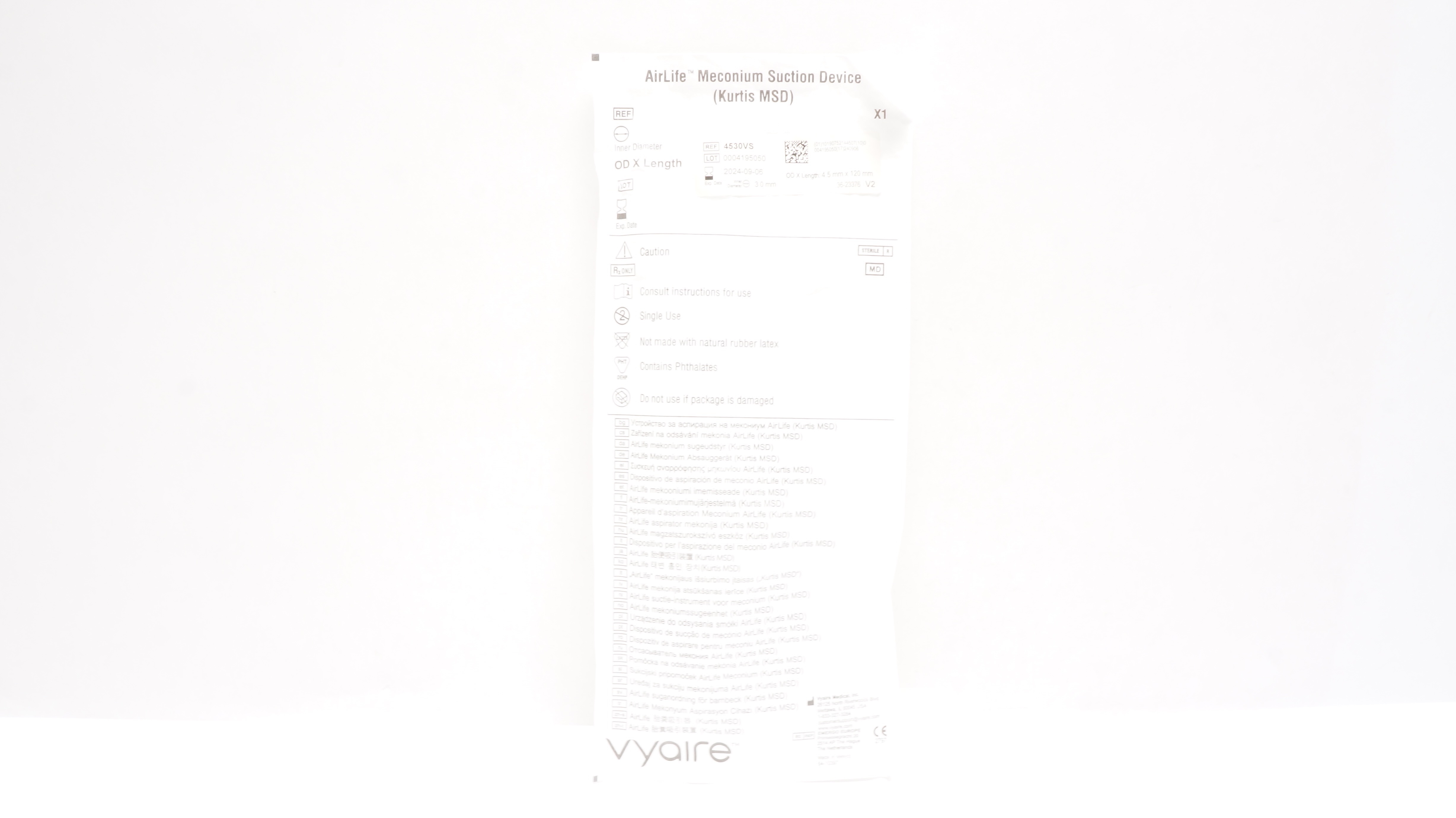 Vyaire 4530VS AirLife Meconium Suction Device Kurtis MSD 3mmx 4.5mm x 120mm