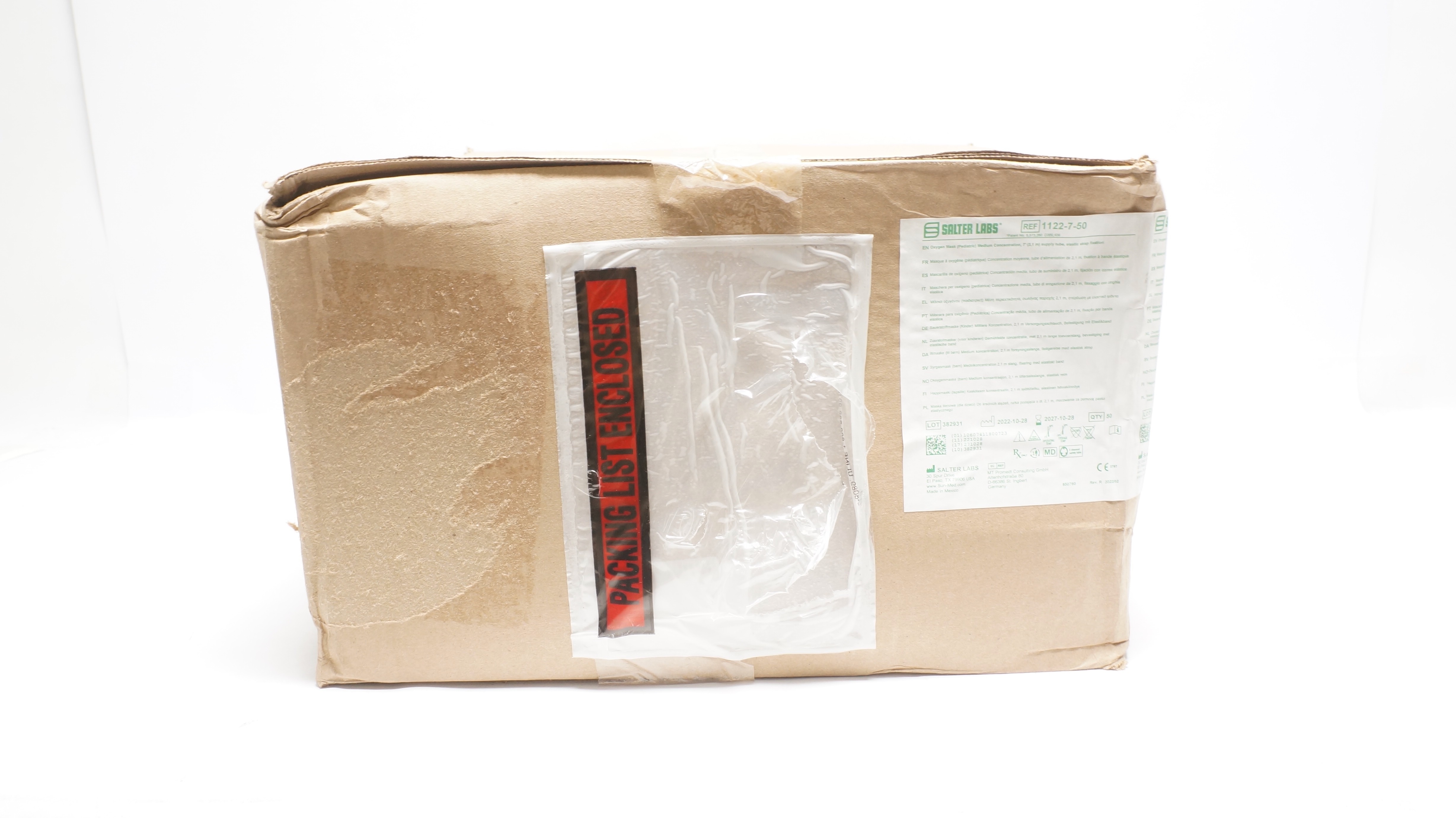 Salter Labs 1122-7-50 Oxygen Mask Medium Concentration 7ft Supply Tube-Box of 50