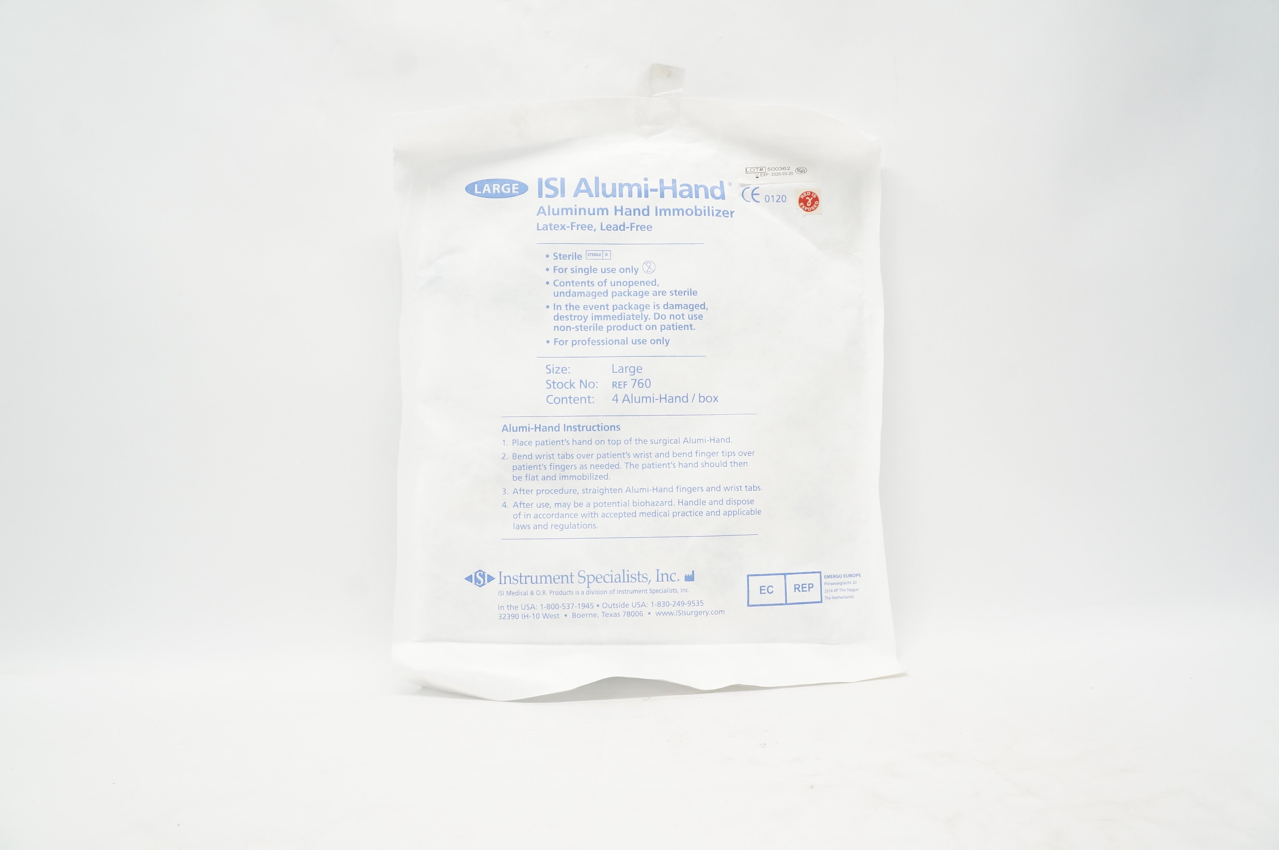 Instrument Specialists 760 ISI Alumni-Hand Aluminum Hand Immobilizer, Large (x)