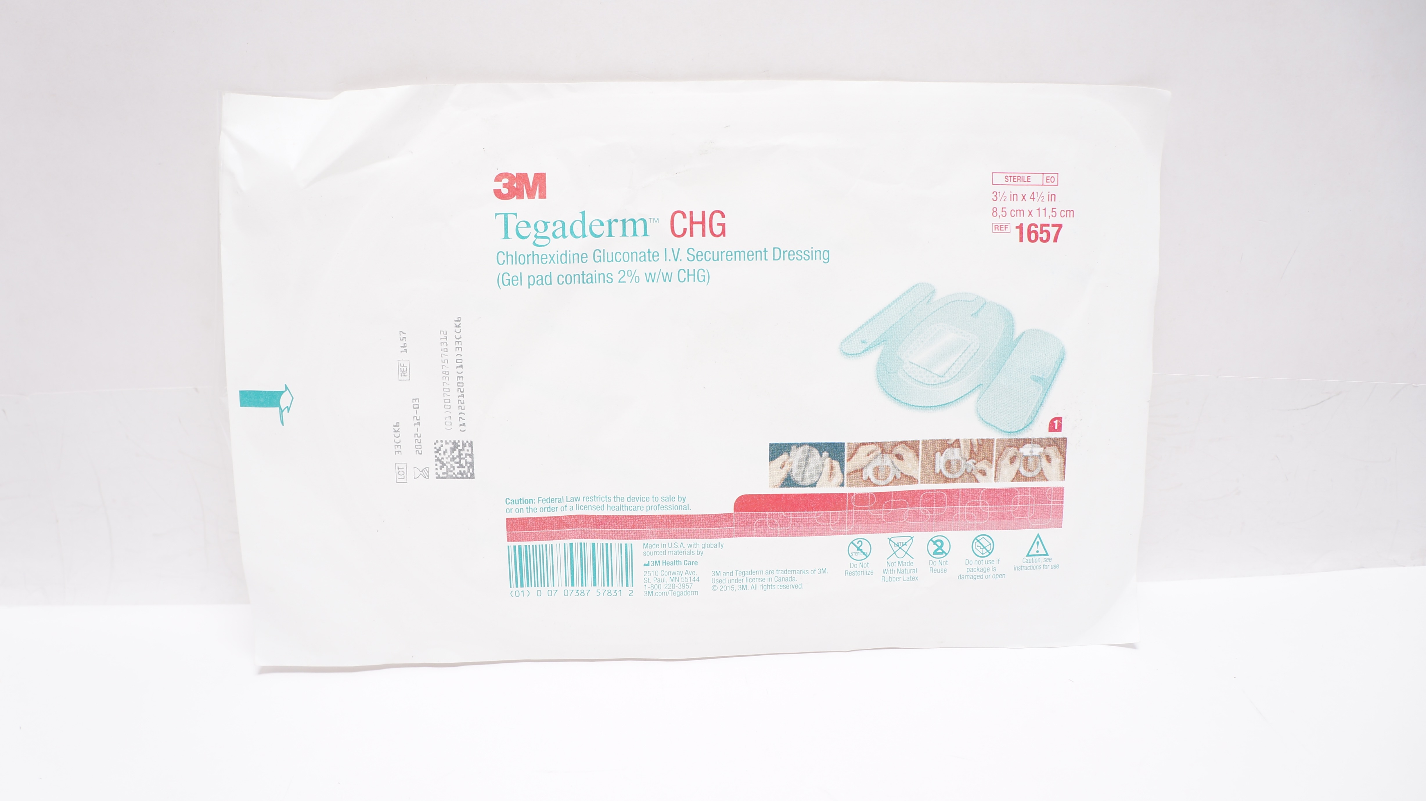 3M 1657 Tegaderm CHG I.V. Securement Dressing 3-1/2 x 4-1/2inch (x)