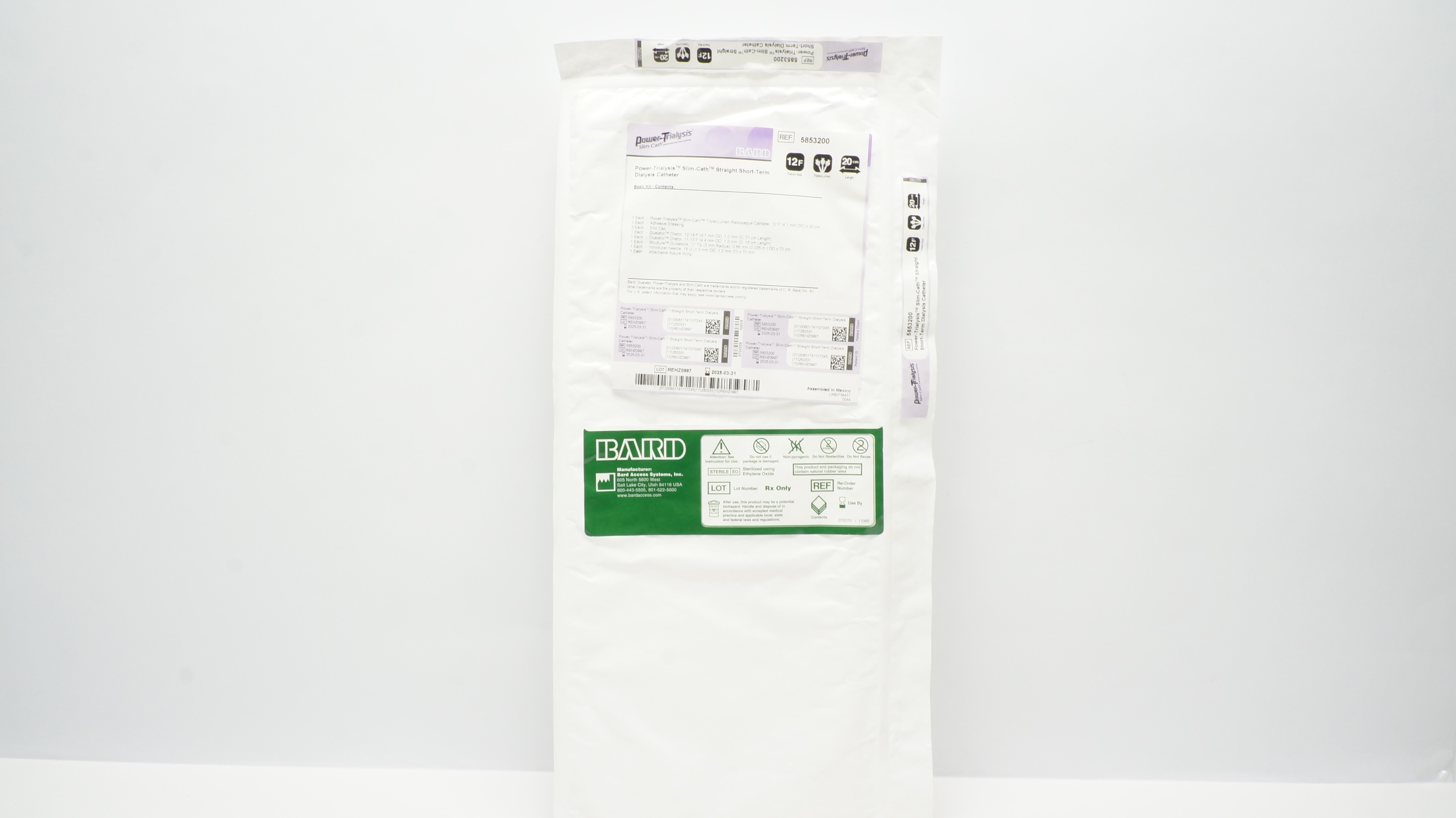 Bard 5853200 Power-Trialysis Slim-Cath 12F Straight Short-Term Dialysis Cath.Kit