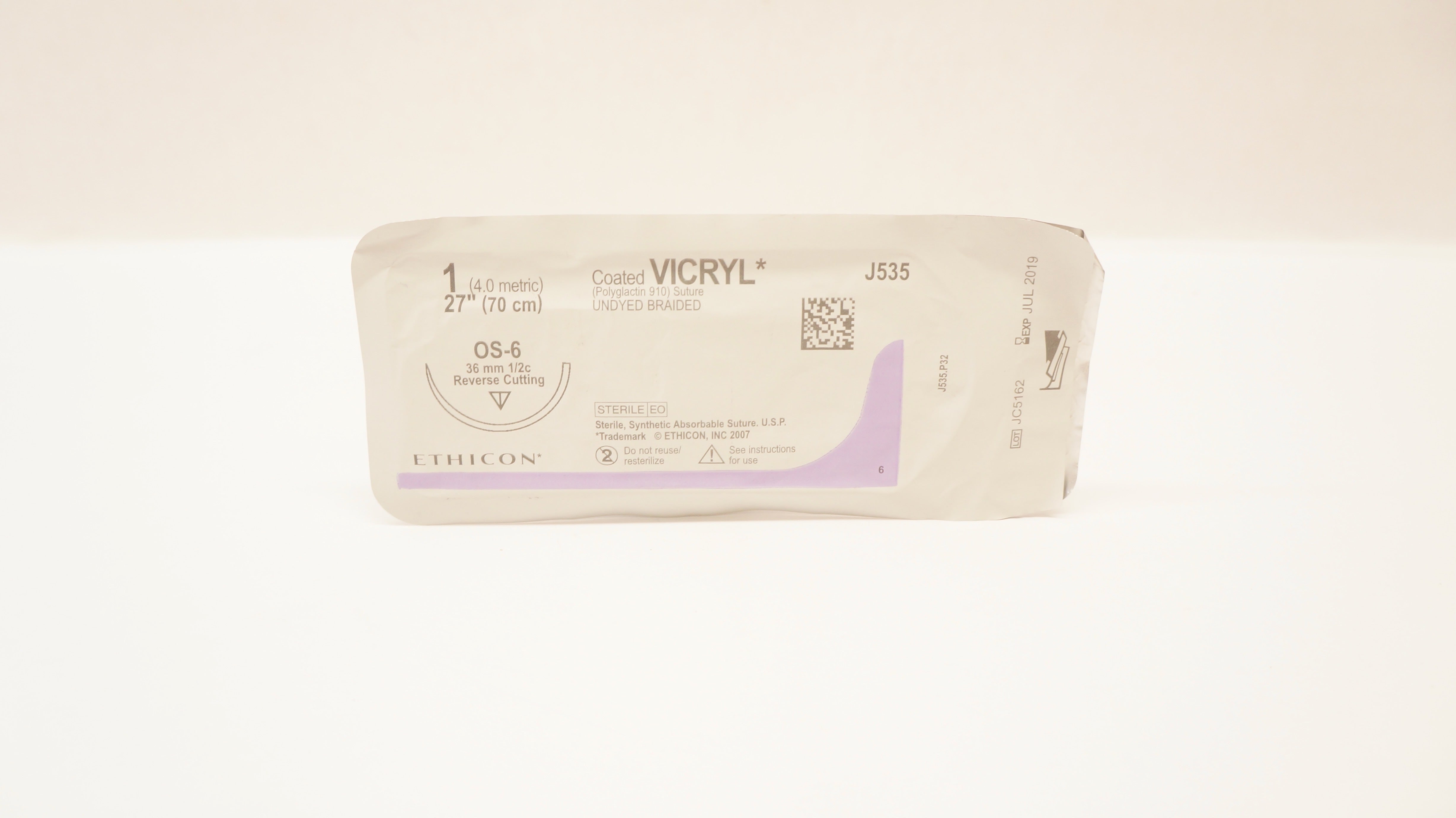 Ethicon J535 1 Coated VICRYL, OS-6, 36mm 1/2c Reverse Cutting, 27inch (x)