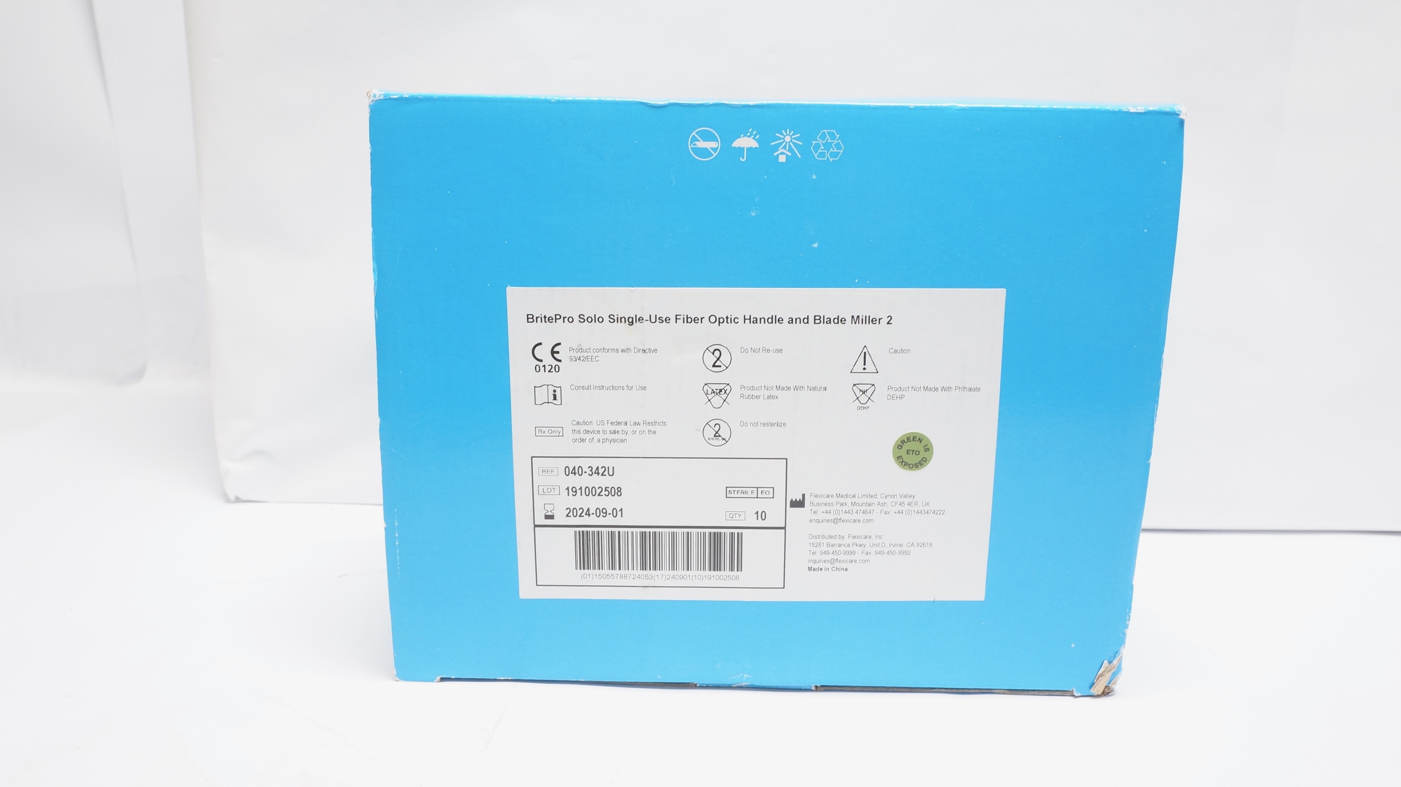 Flexicare 040-342U BritePro Solo Fiber Optic Laryngoscope Handle -Box of10 (X)