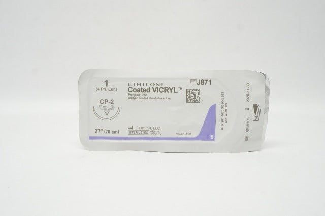 Ethicon J871 1 Coated VICRYL, CP-2 26mm 1/2c Reverse Cutting, 27inch