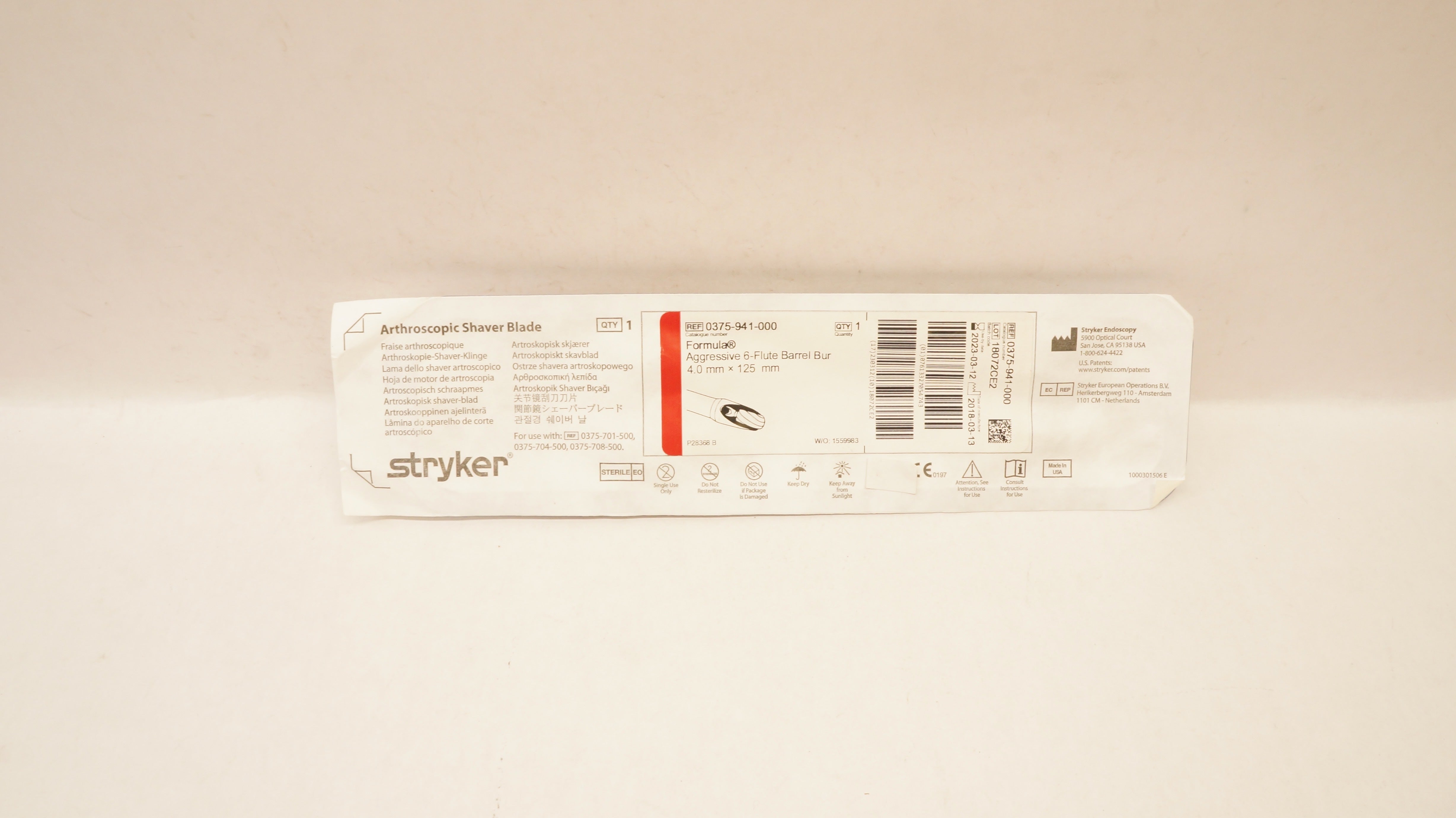 Stryker 0375-941-000 Formula Aggressive 6-Flute Barrel But 4.0mm x 125mm (x)