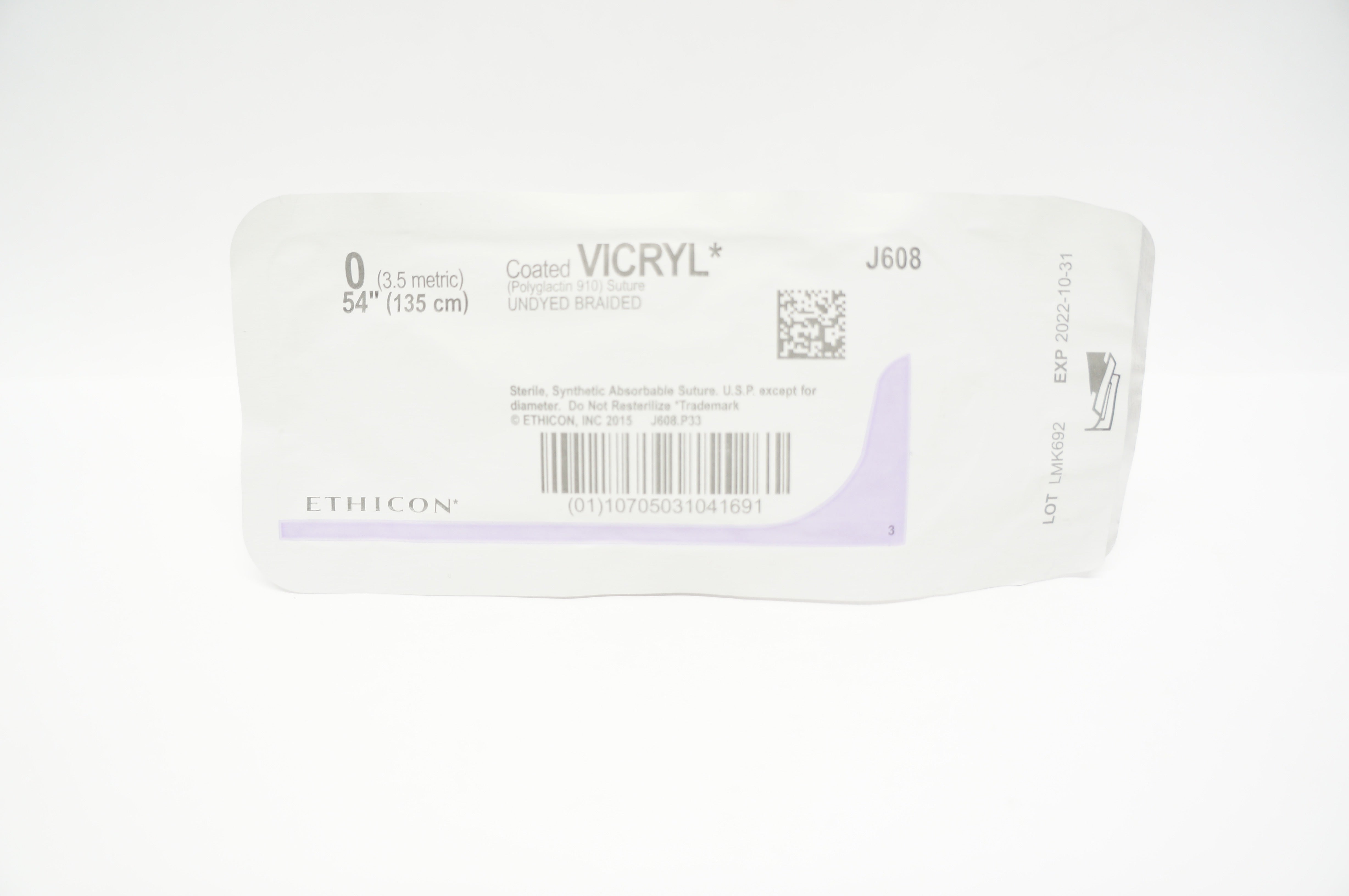 Ethicon J608 0 VICRYL, Undyed Braided, 54inch (x)