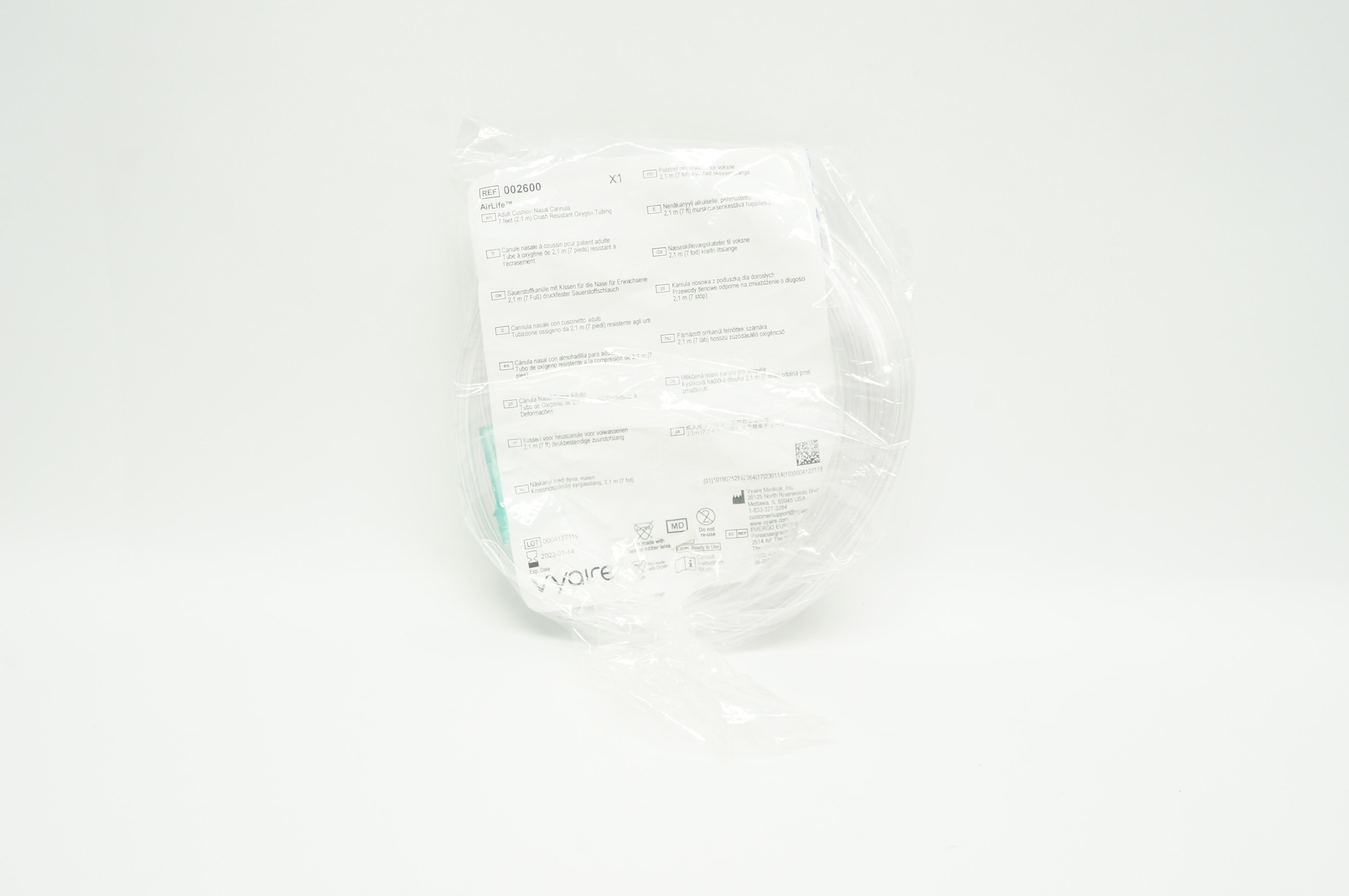 Vyaire 002600 AirLife Adult Cushion Nasal Cannula 7 feet