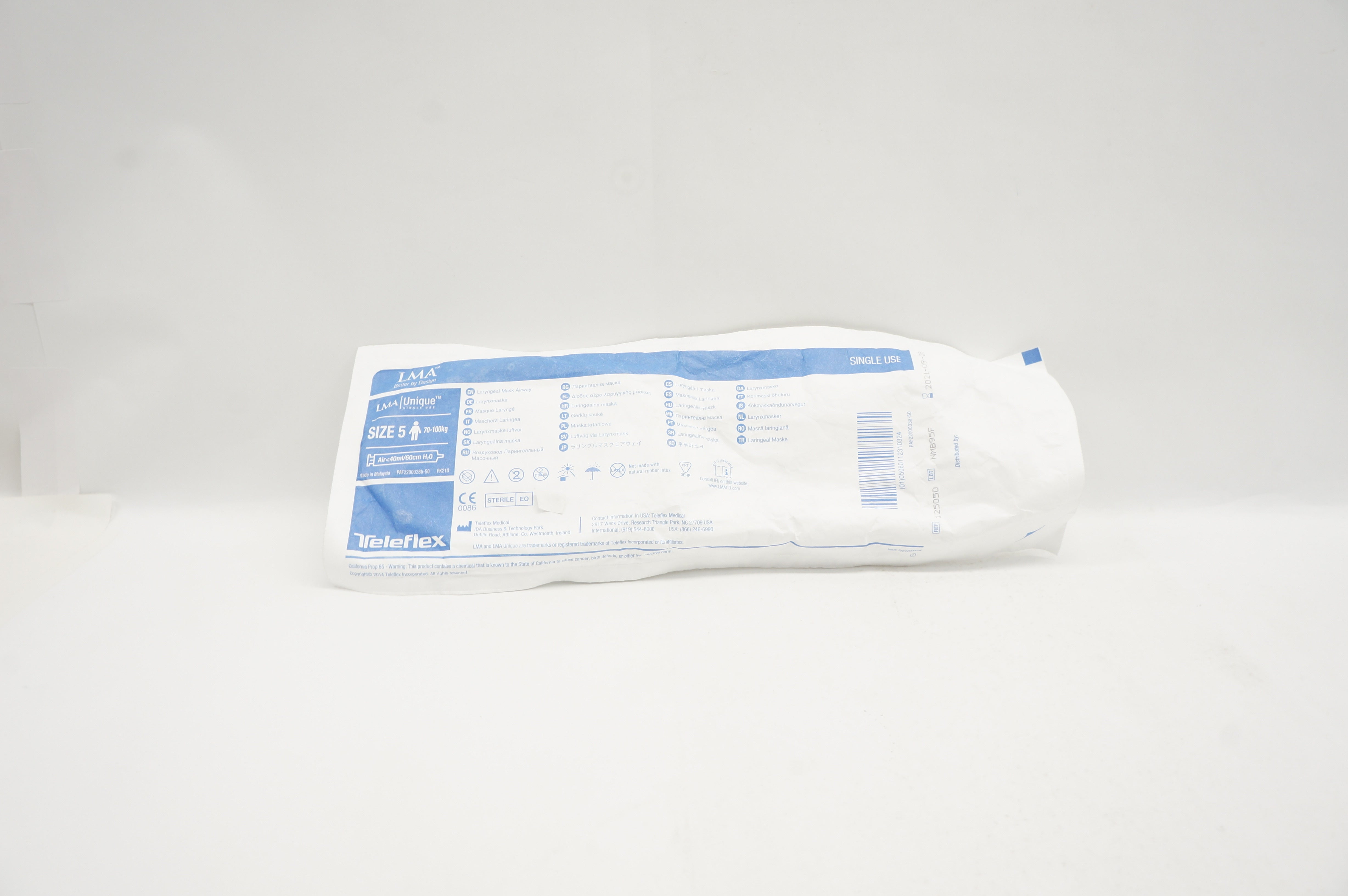 Teleflex 125050 LMA Unique Laryngeal Mask Airway Size5 70-100kg Air<40ml/60cm(x)