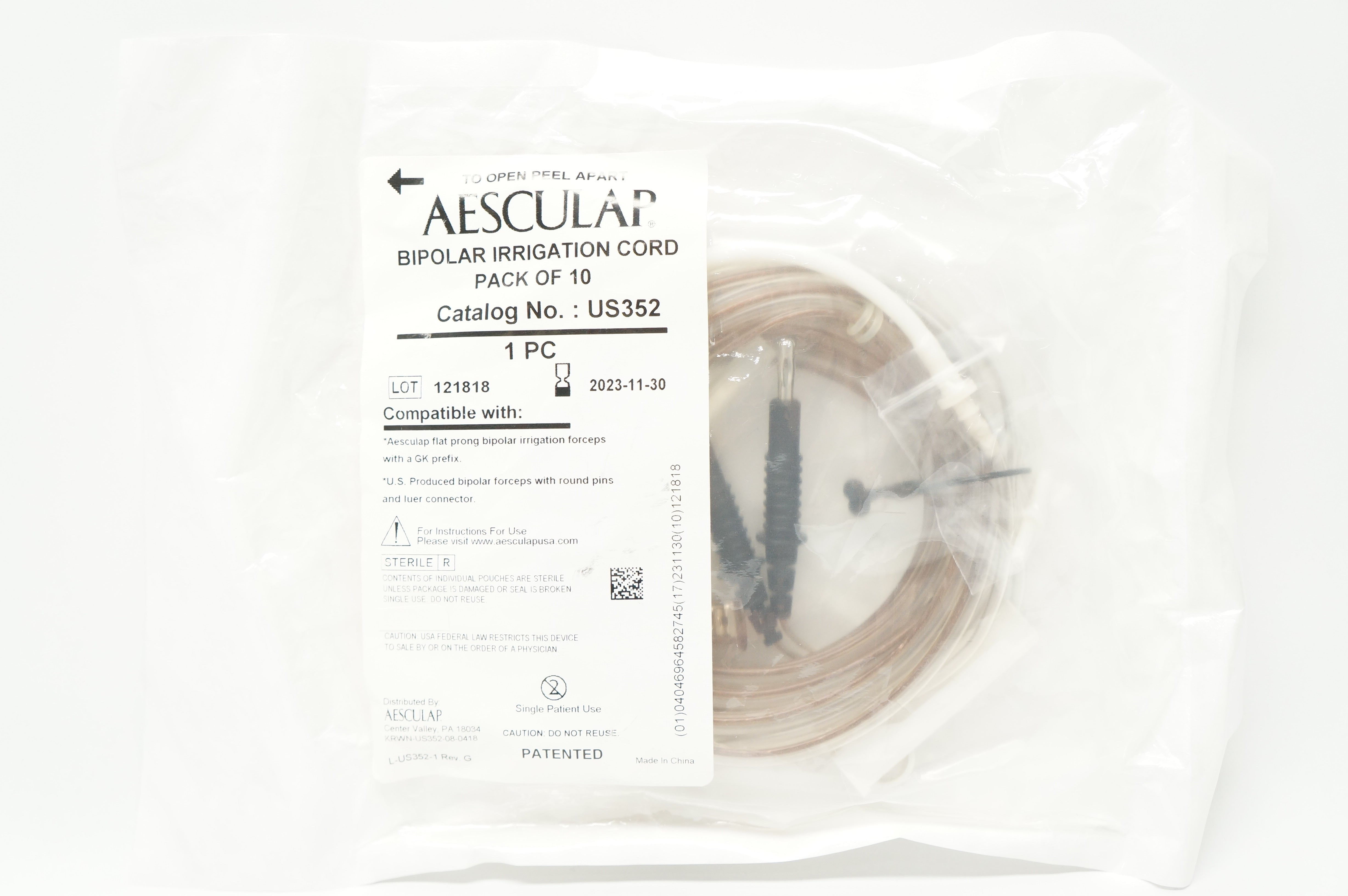 Aesculap US352 1 PC Bipolar Irrigation Cord  - Pack of 10
