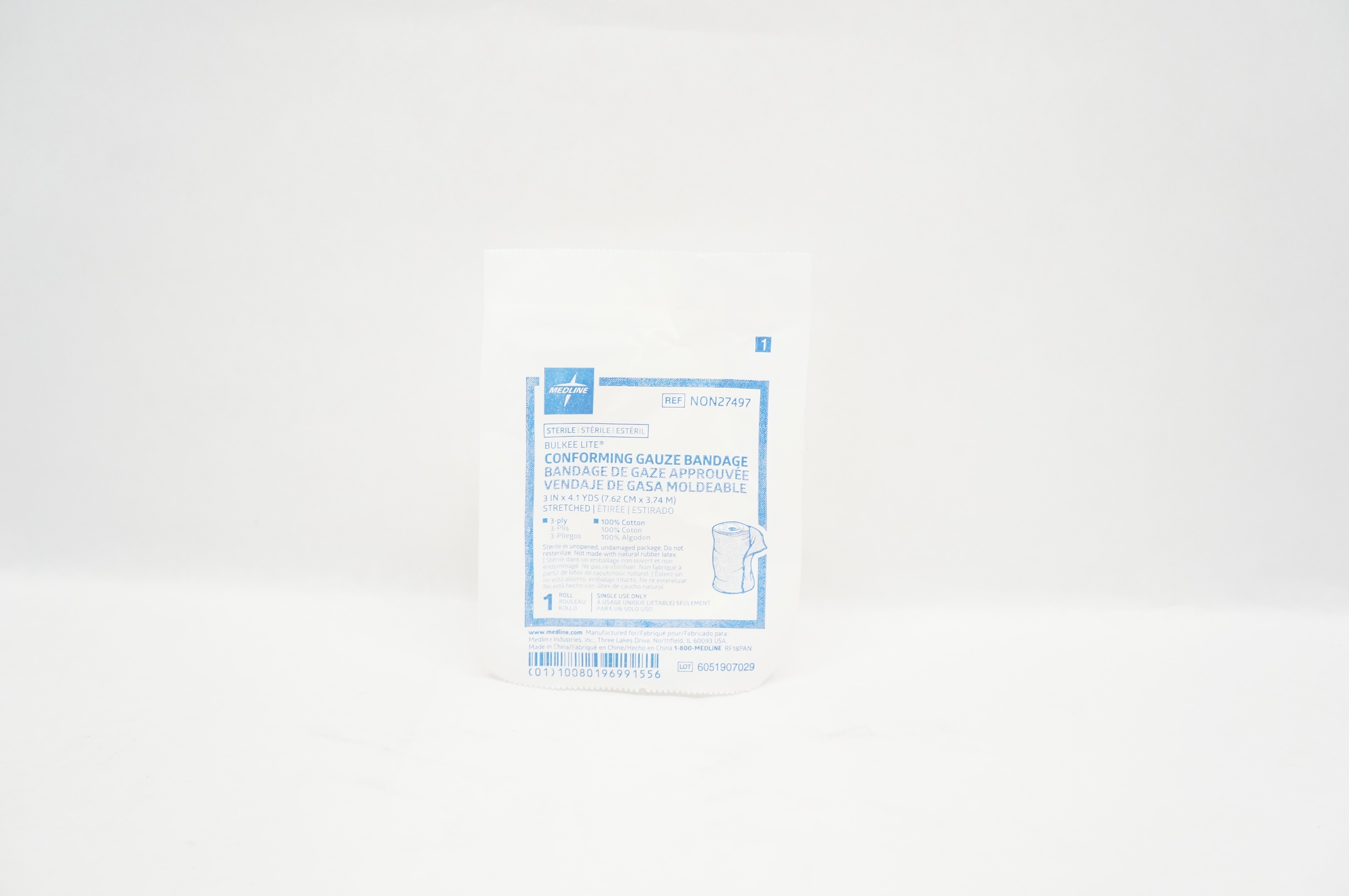 Medline NON27497 Bulkee Lite Conforming Gauze Bandage 3-Ply, 3inch x 4.1yds