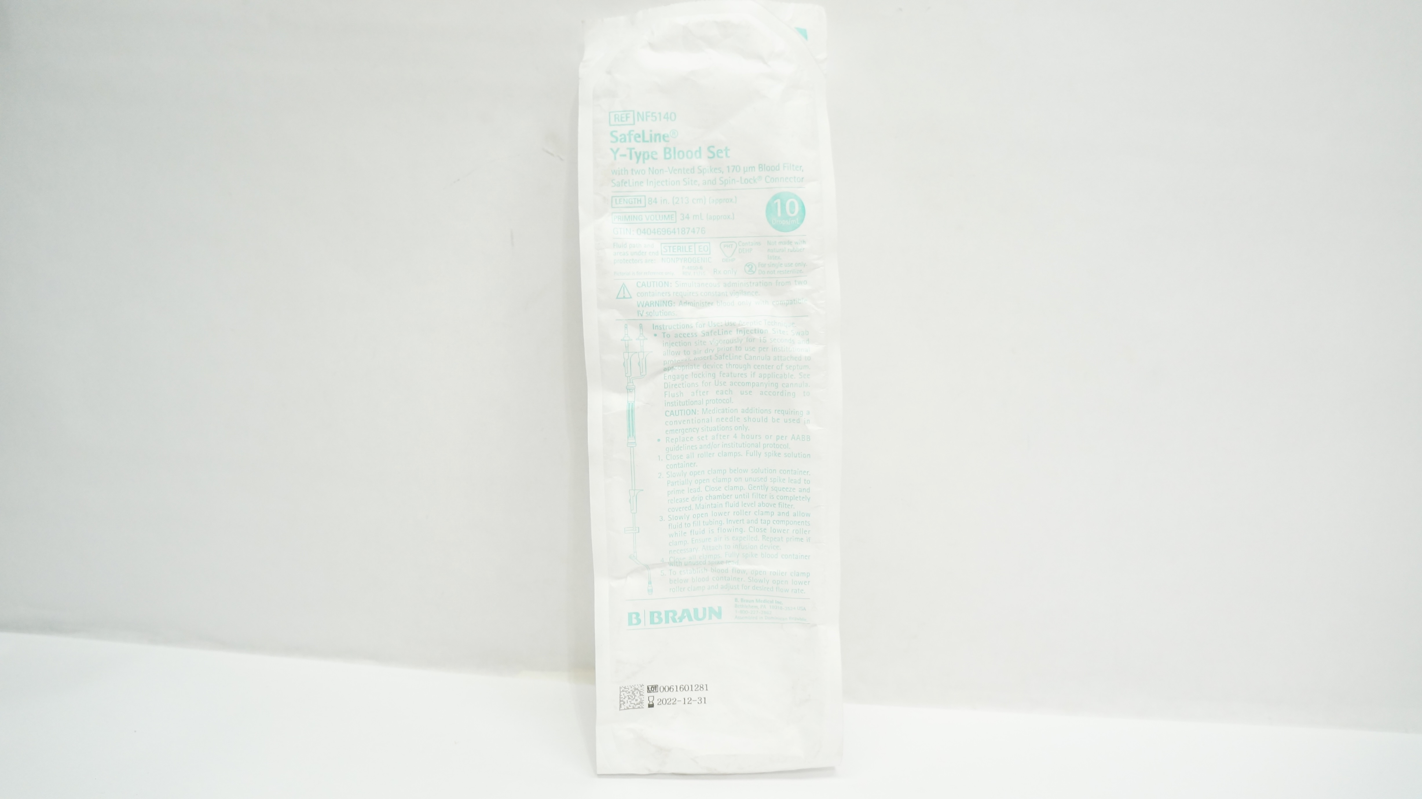 Braun NF5140 SafeLine Y-Type Blood Set 84inch x 34mL(approx.) 10Drops/mL (x)