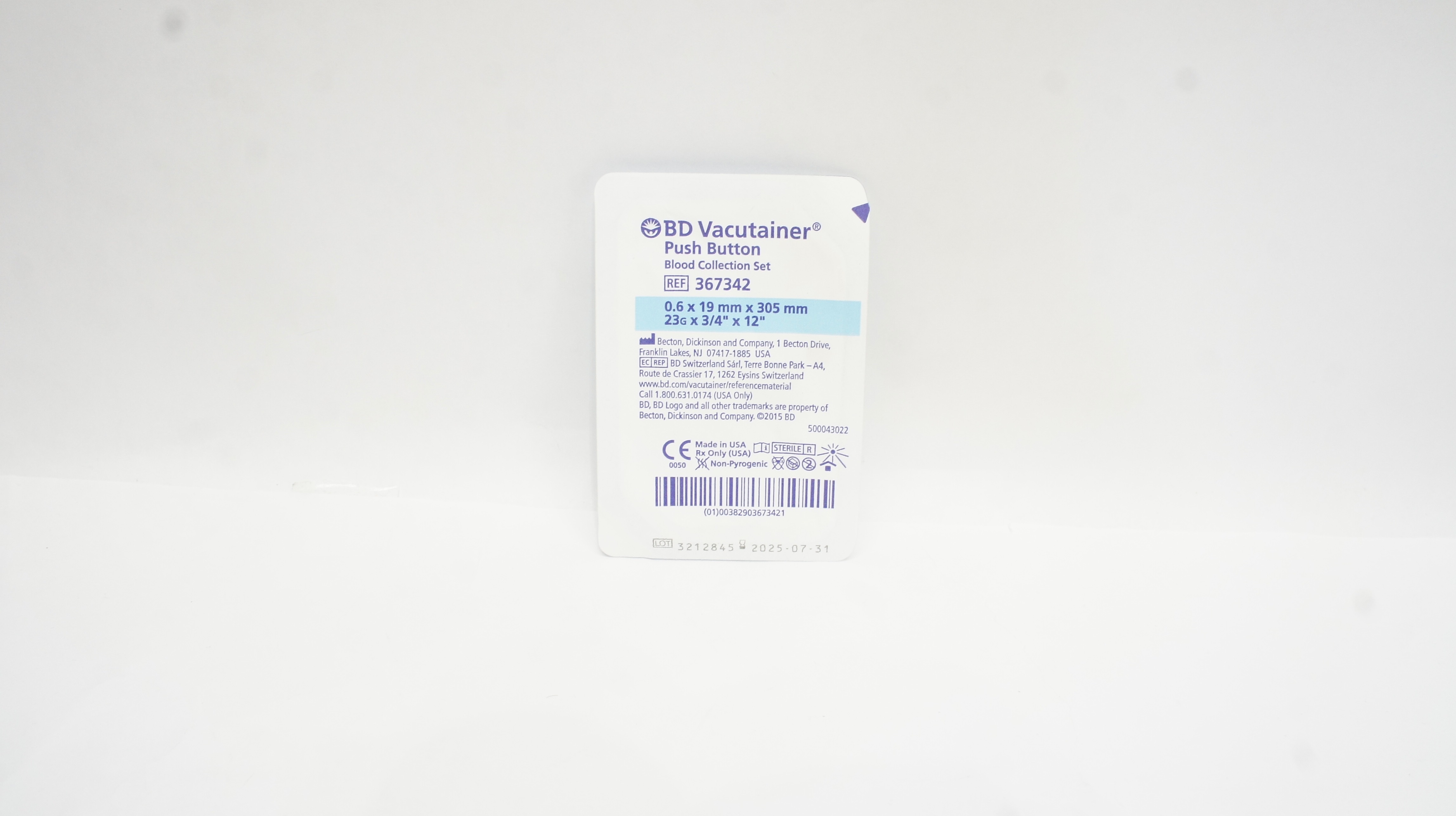 BD 367342 Vacutainer Push Button Blood Collection Set 23G x 3/4inch x 12inch