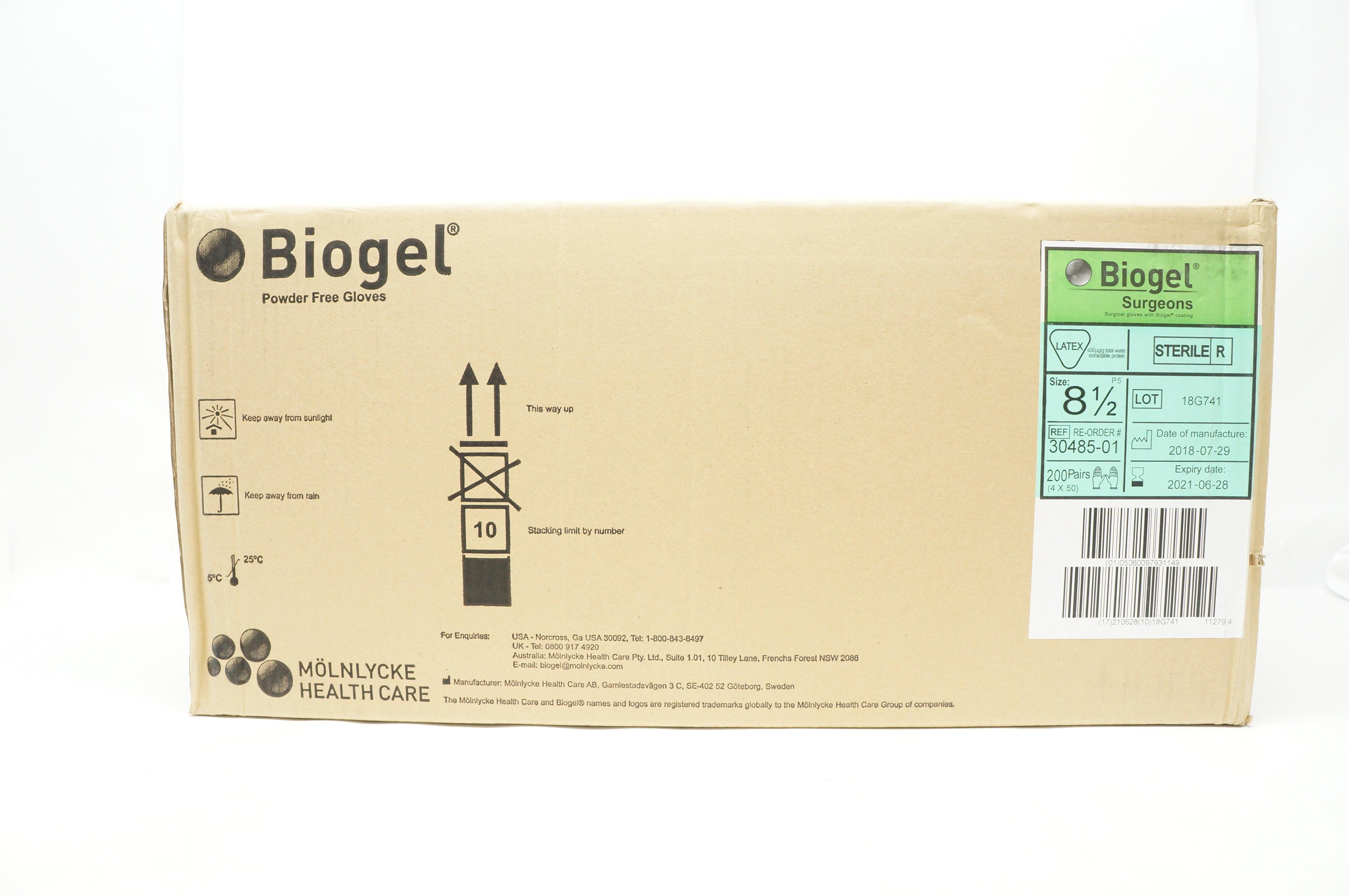 Mölnlycke 30485-01 Surgical Gloves, Biogel Coating, Size 8-1/2 - Box of 200 (x)