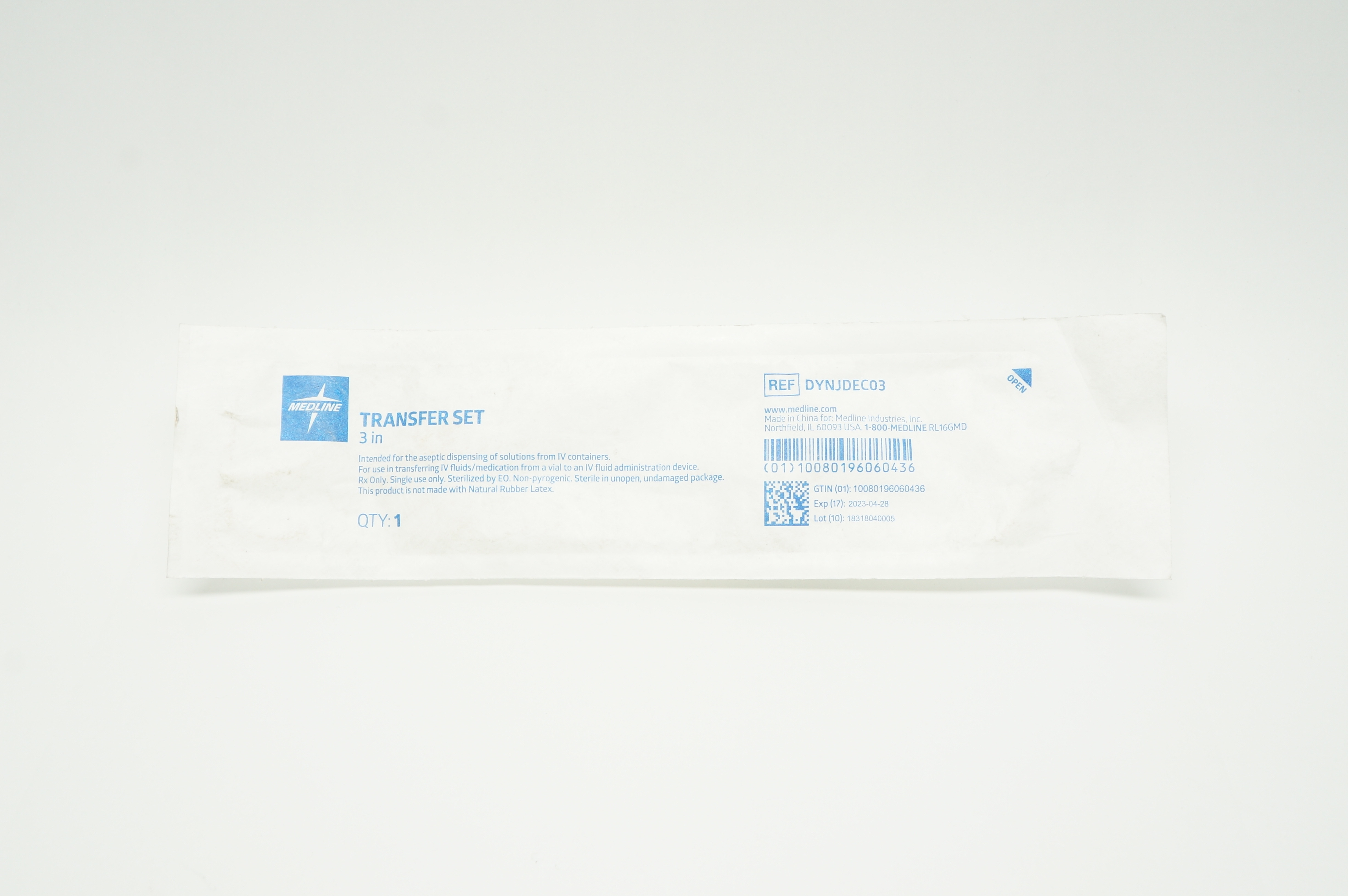 Medline DYNJDEC03 Transfer Set 3 inch