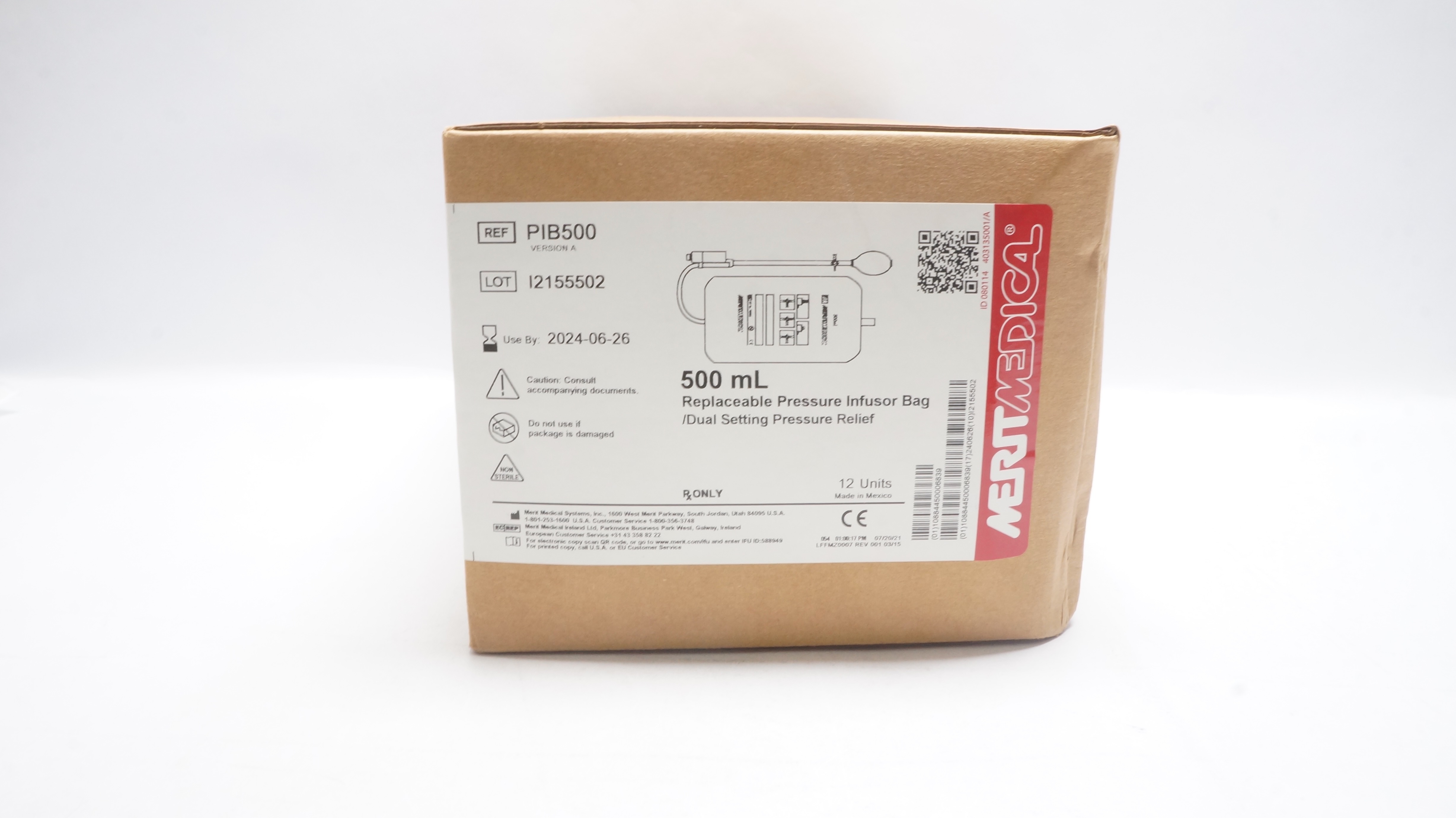 Merit Medical PIB500 500mL Pressure Infusion Bag (x) - Box of 12