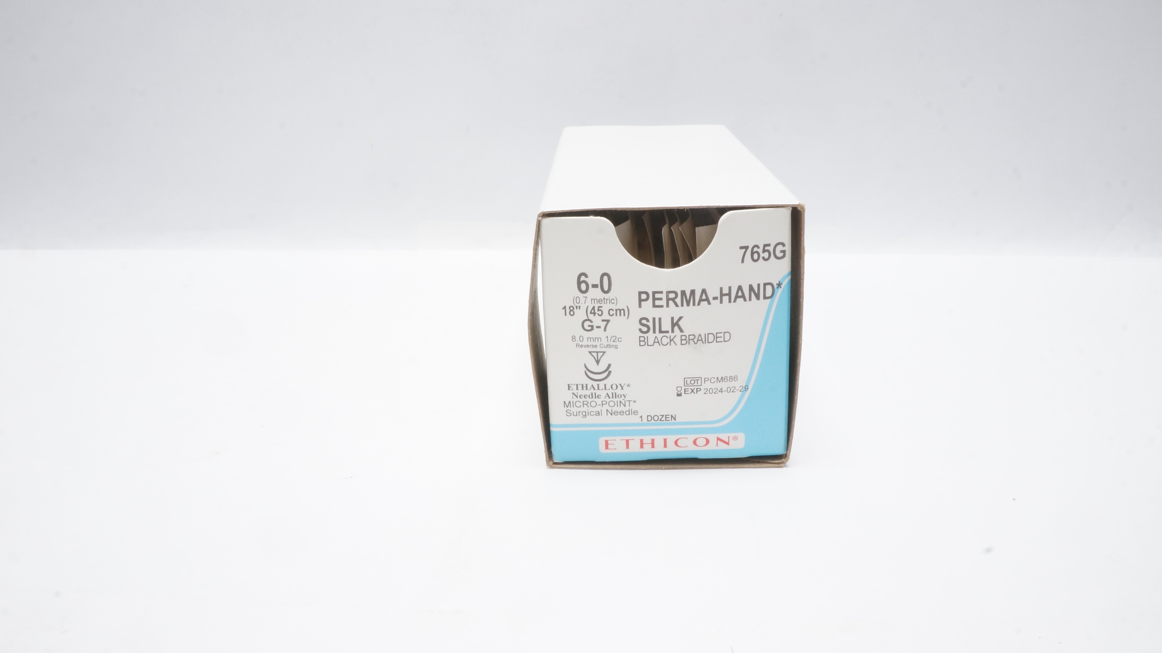 Ethicon 765G 6-0 Perma-Hand Silk Black 18inch Stre, G-7 8.0mm (x) - Box of 12