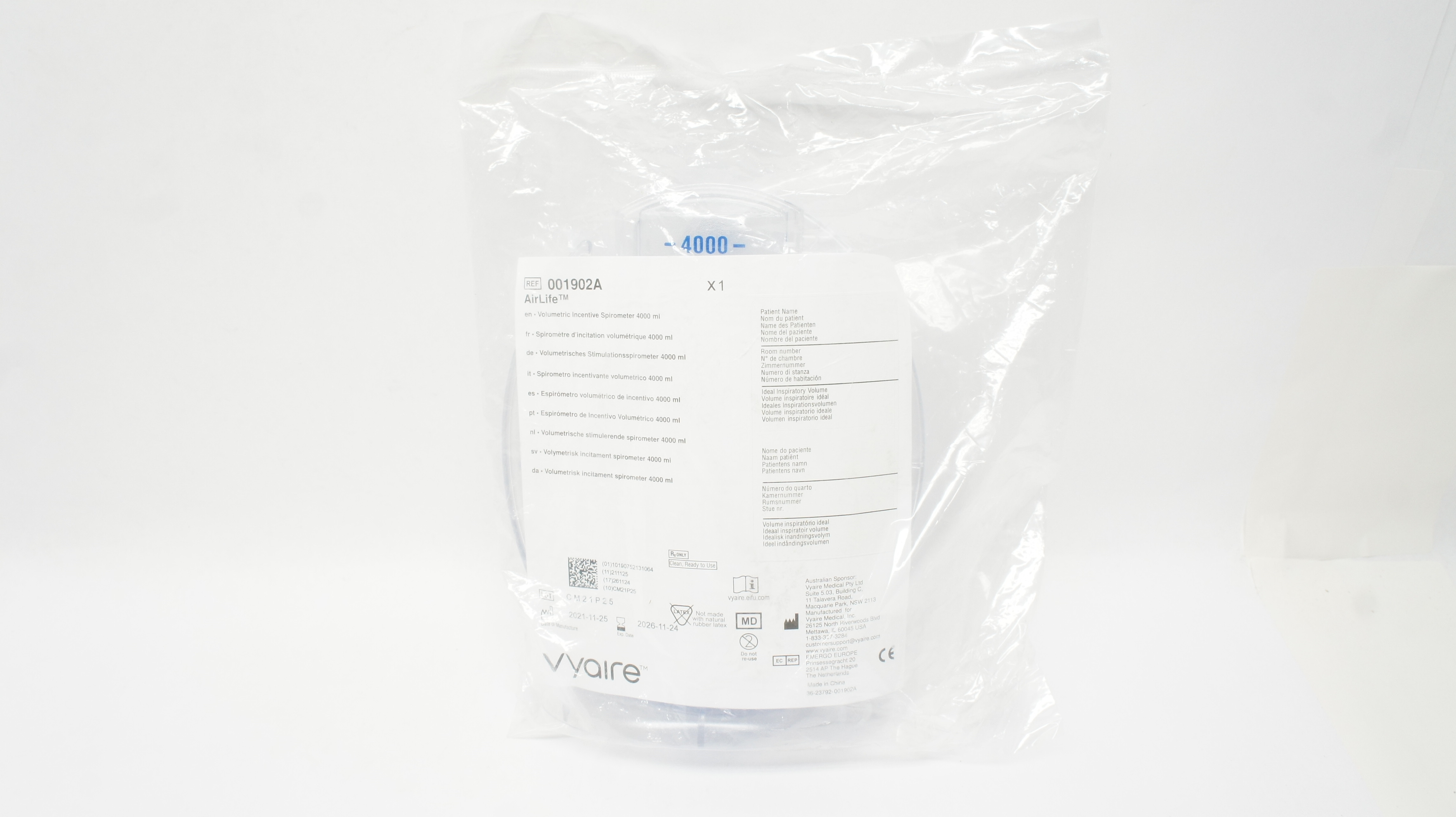 Vyaire 001902A AirLife Volumetric Incentive Spirometer 4000 ml