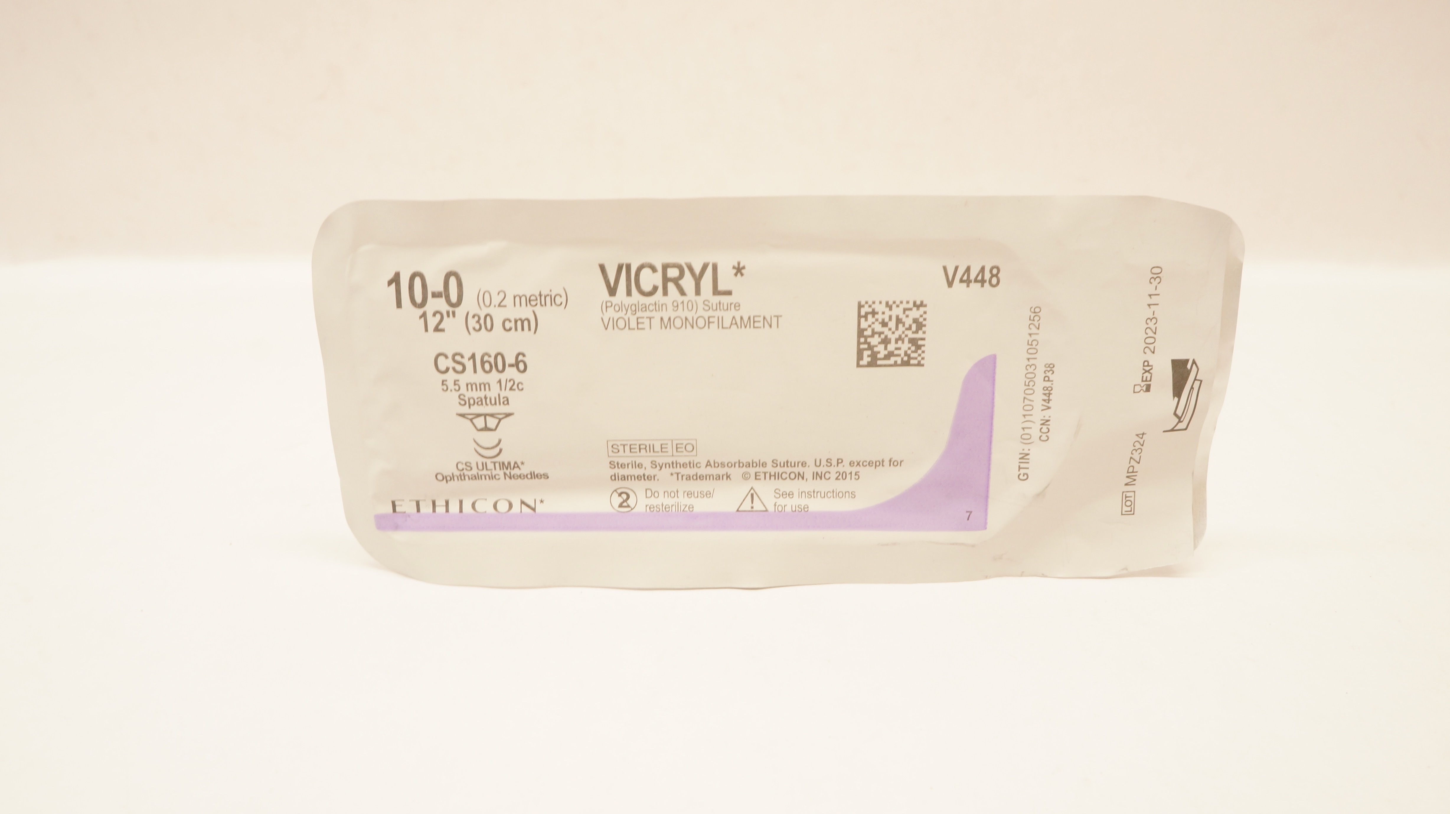 Ethicon V448 10-0 Vicryl (Polyglactin910) Stre CS160-6 5.5mm 1/2c Spatula 12inch