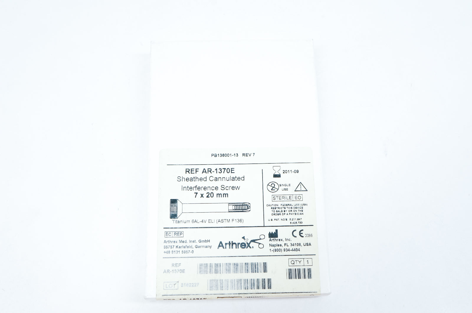 Arthrex AR-1370E Sheathed Cannulated Interference Screw 7 x 20mm (x)