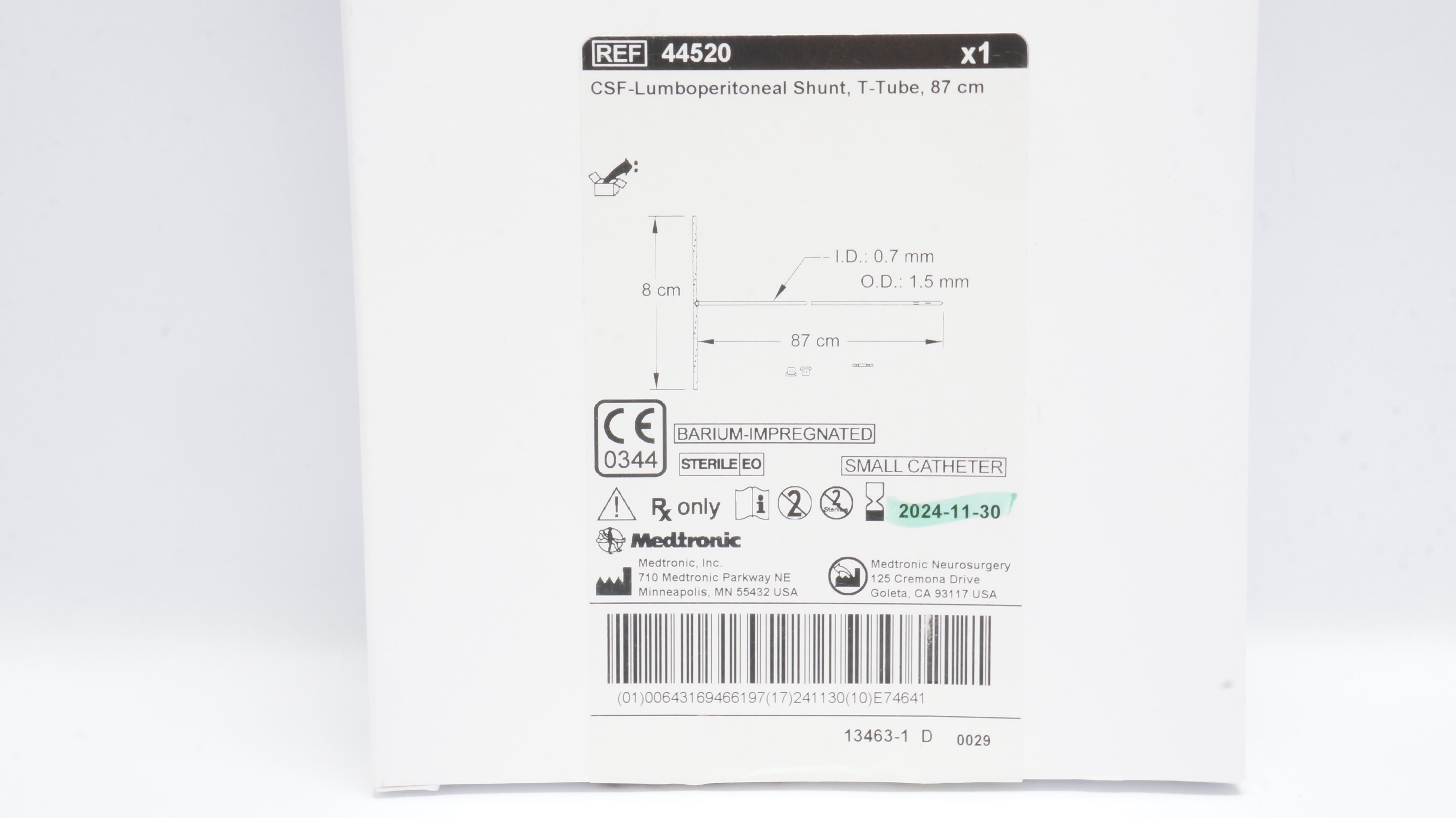 Medtronic 44520 CSF-Lumboperitoneal Shunt, T-Tube, 87cm