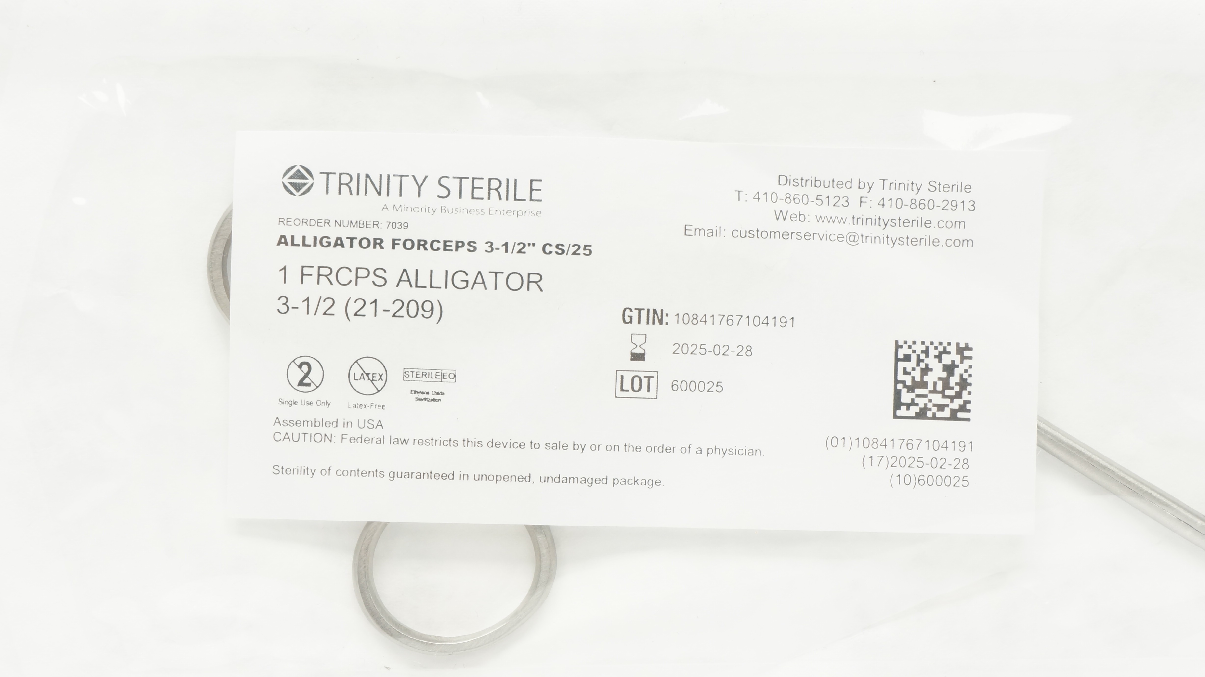 Trinity Sterile 7039 Alligator Forceps 3-1/2inch CS/25 (x)