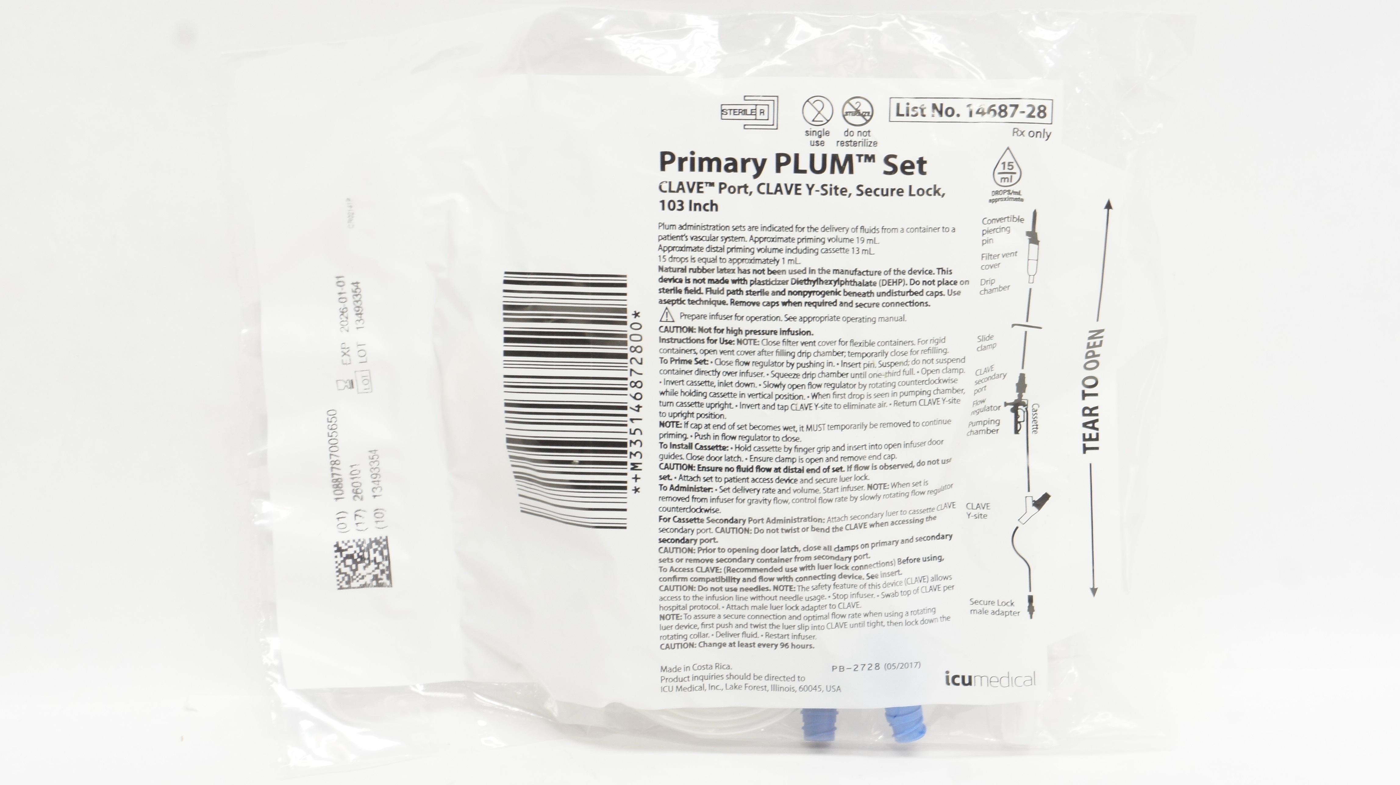 ICU Medical 14687-28 Primary Plum Set Clave Port Y-Site 103inch
