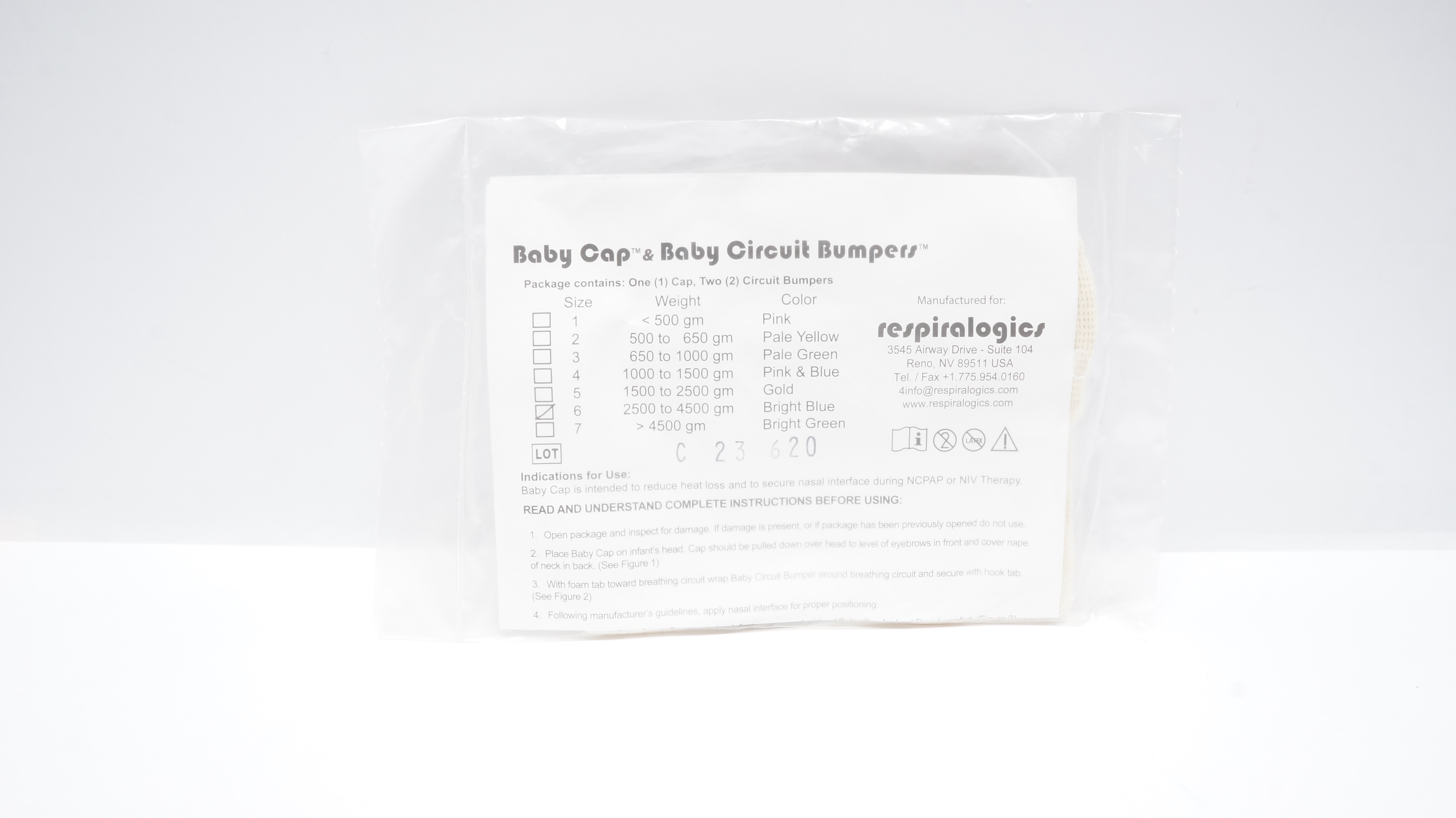 Respiralogics Baby Cap & Baby Circuit Bumpess, Size 6 2500-4500gm, Bright Blue