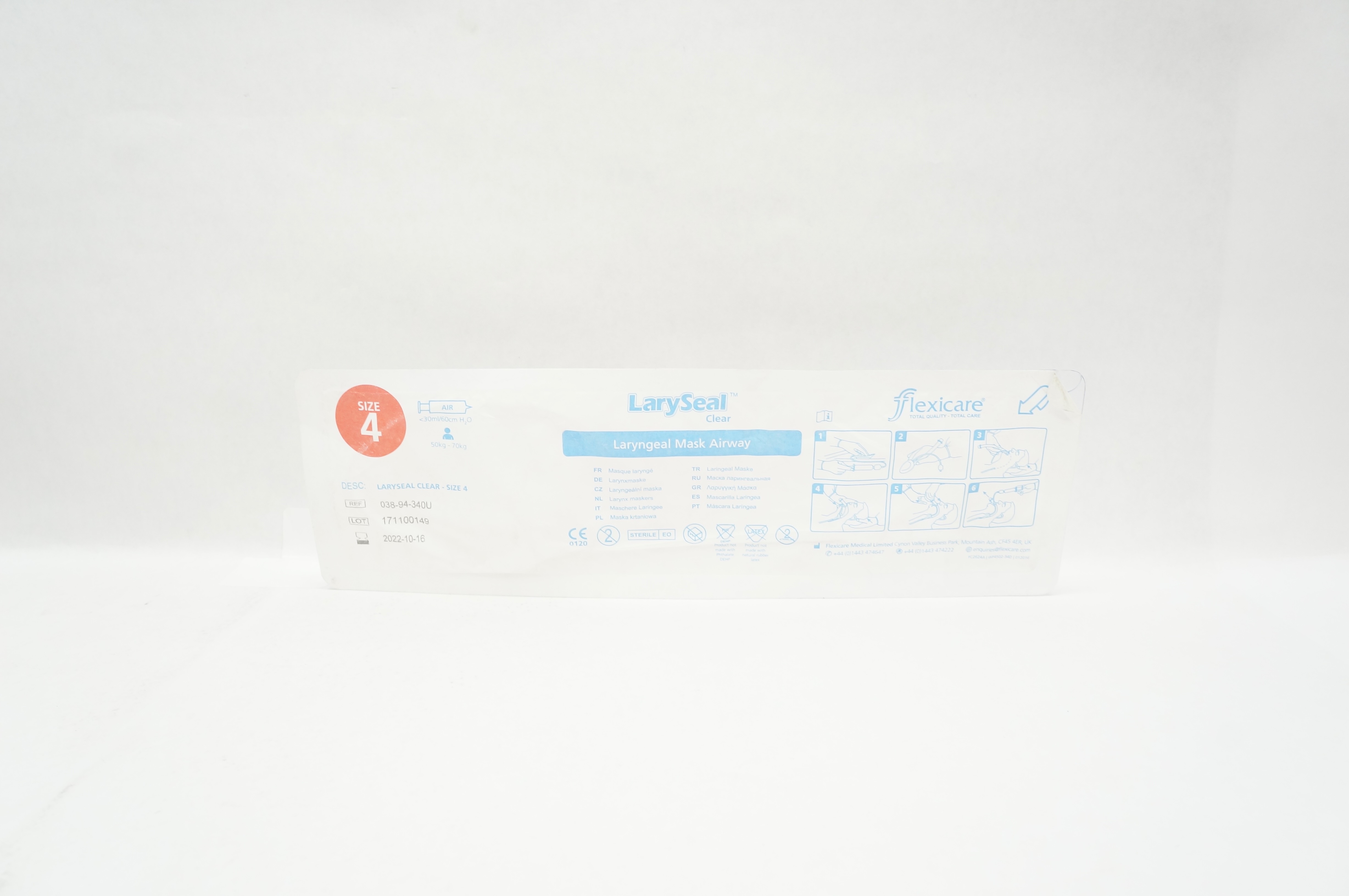 Flexicare 038-94-340U LarySeal Laryngeal Mask Airway Size 4 50-70kg (x)