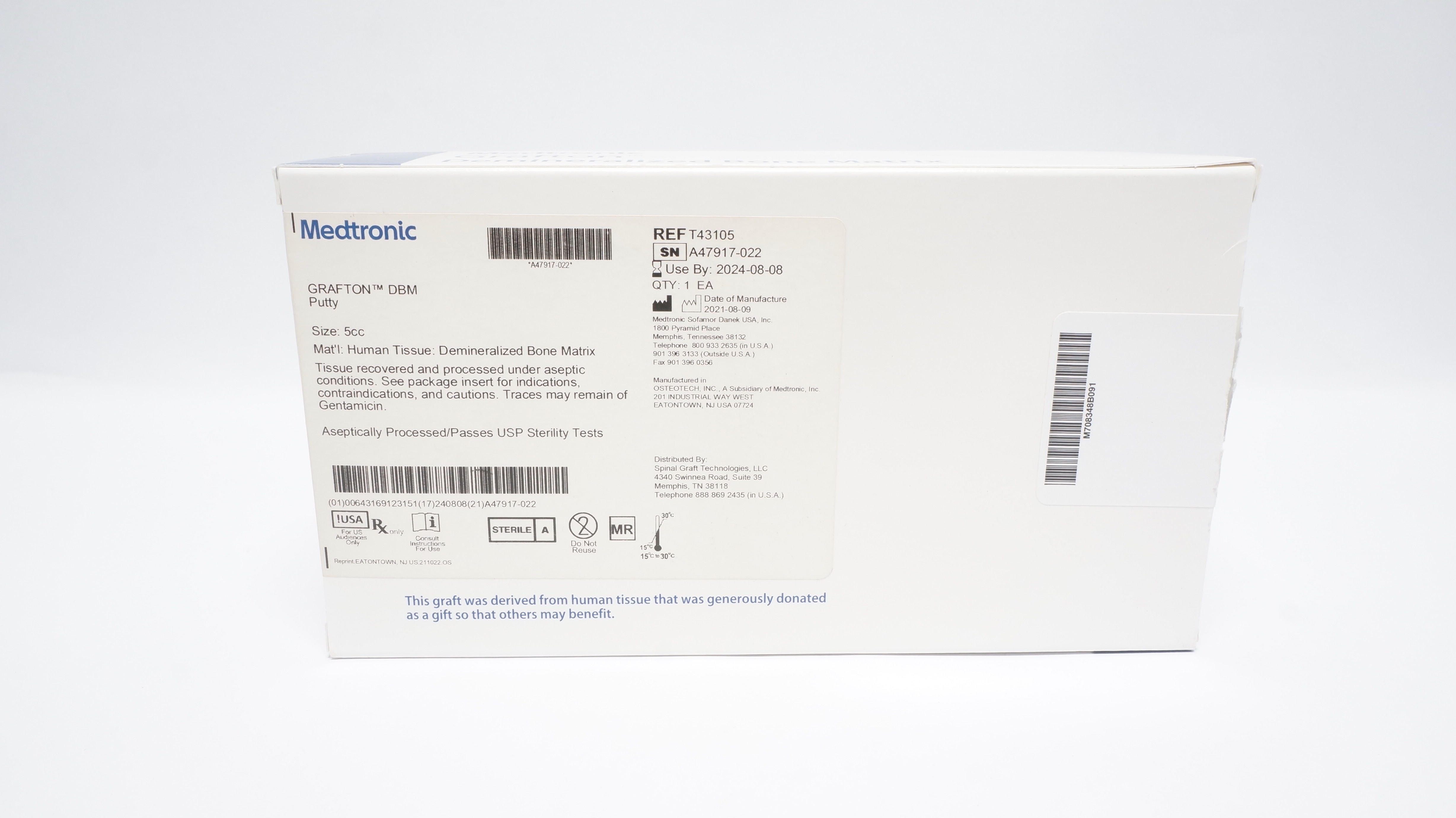 Medtronic T43105 Grafton Demineralized Bone Matrix,Putty GRAFTON DBM 5CC (x)