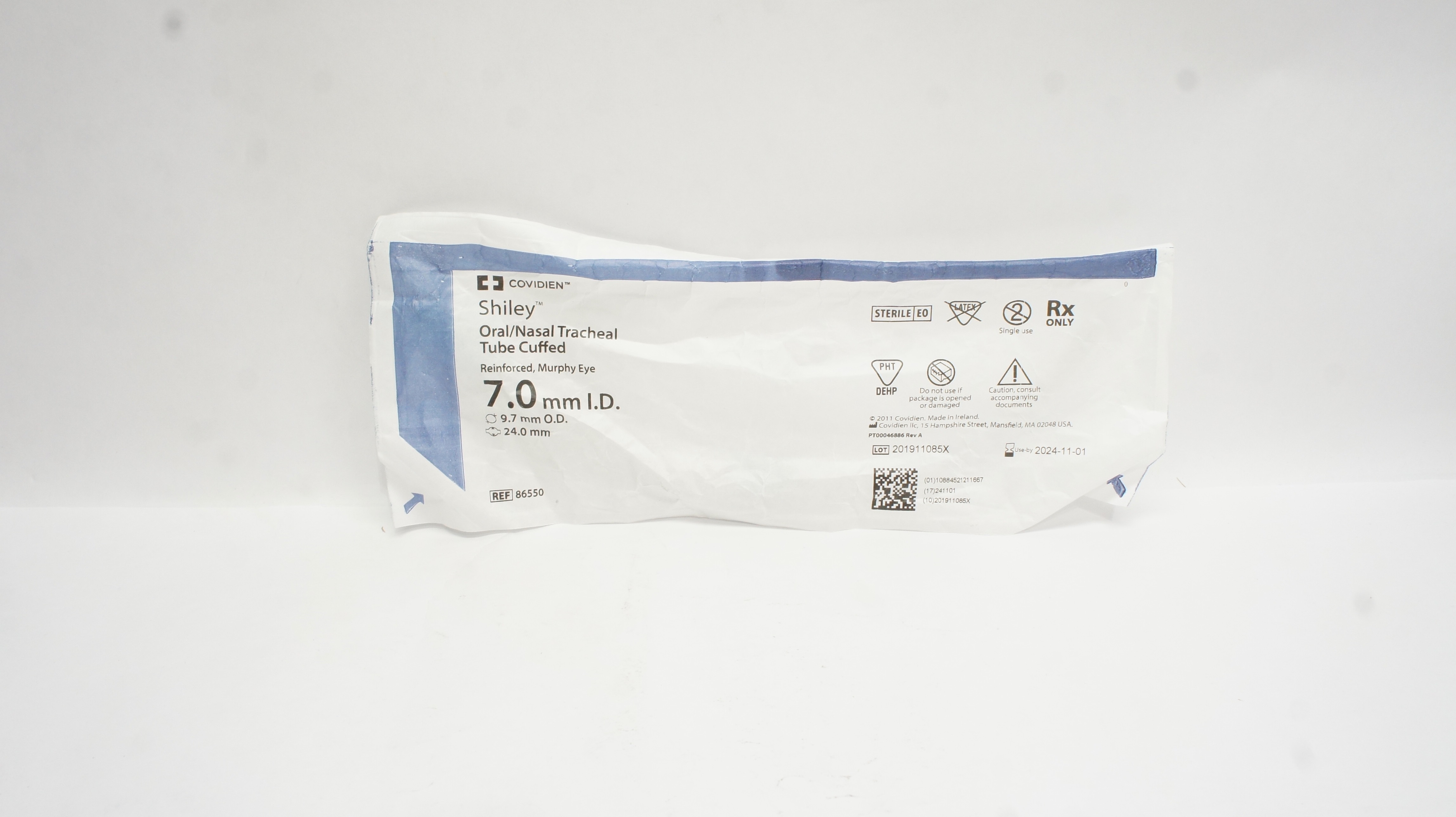 Covidien 86550 Shiley Oral/Nasal Tracheal Tube Cuffed 7.0 ID x 9.7mm OD x 24.0mm